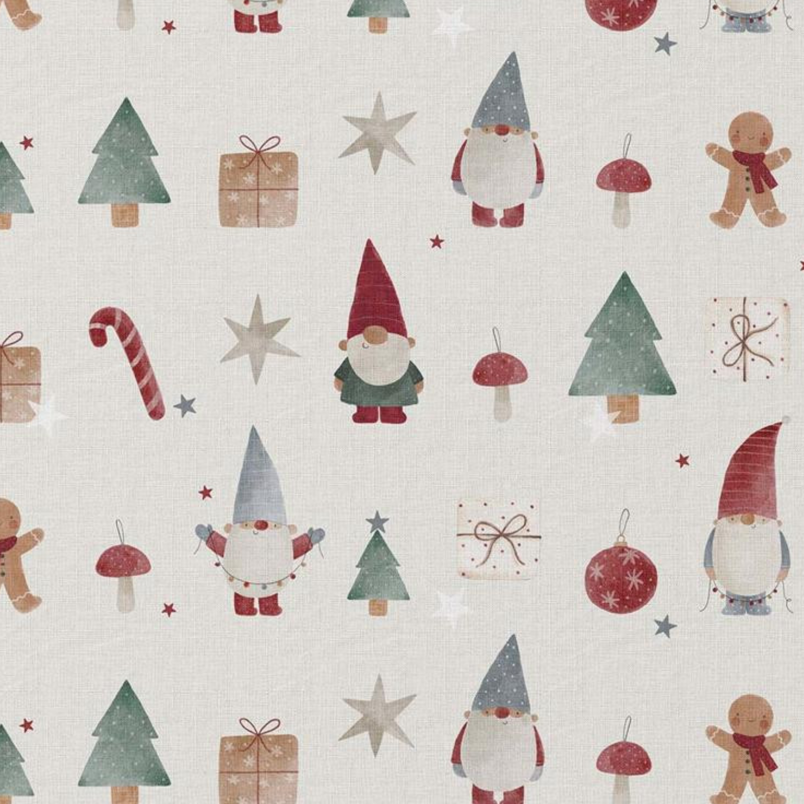 🎄 Baumwolle Webware Stoff - Weihnachtsstoff Wichtel & Lebkuchen - Beige