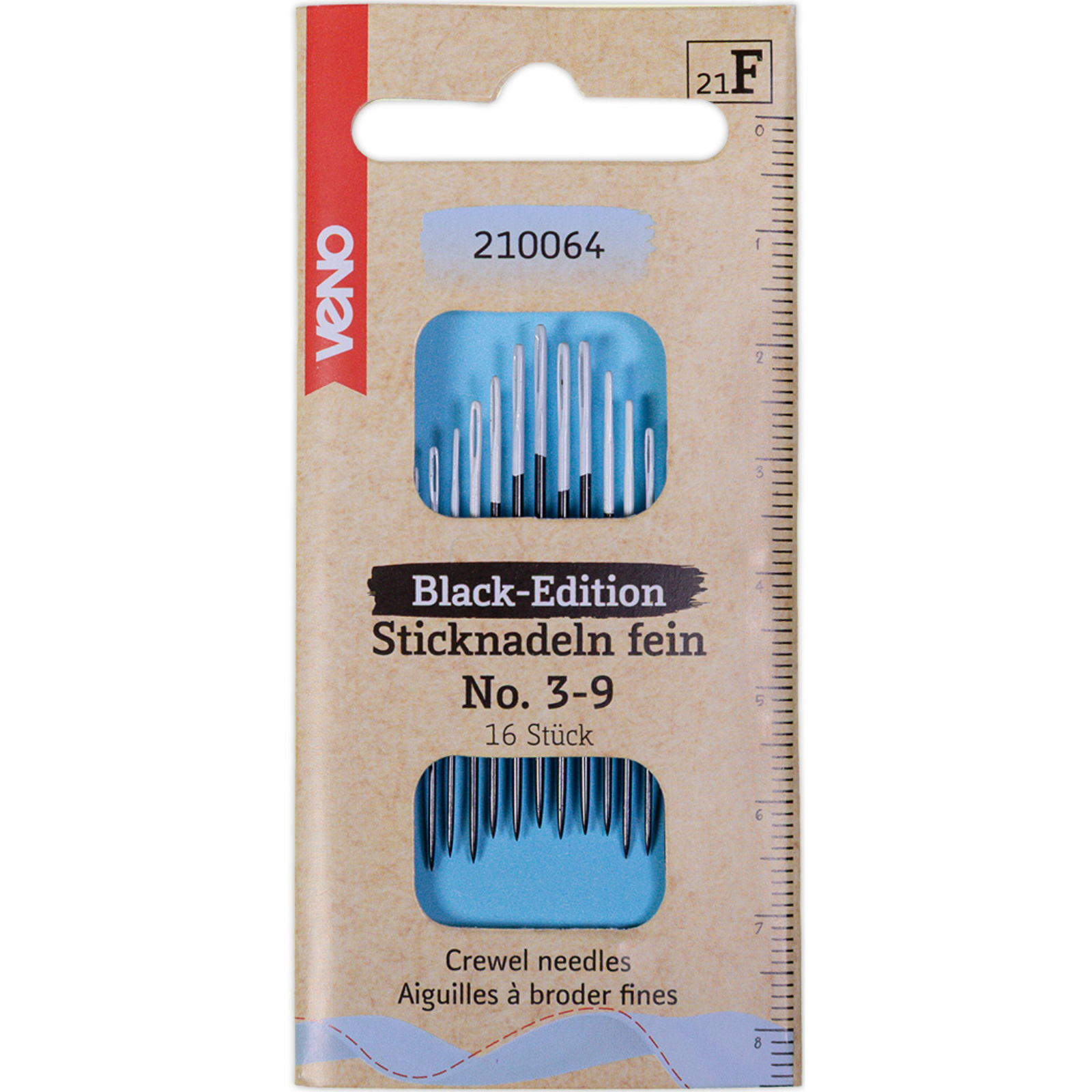 Black-Edition Sticknadeln fein No. 3-9 - 16 Stück