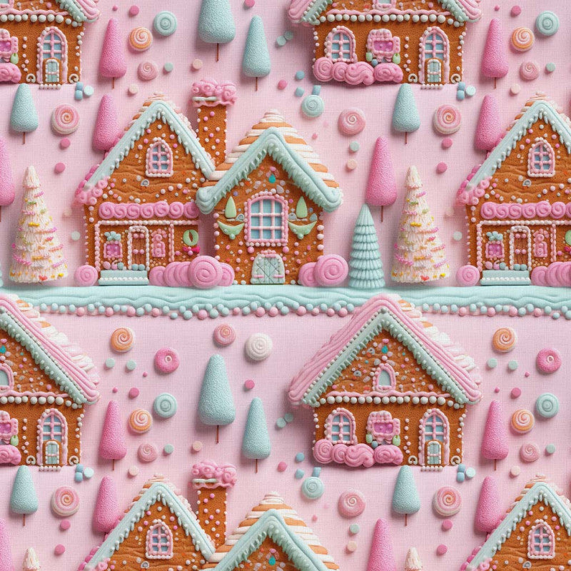 🏠 Baumwolle Webware Stoff - GRETEL Lebkuchenhäuser 3D