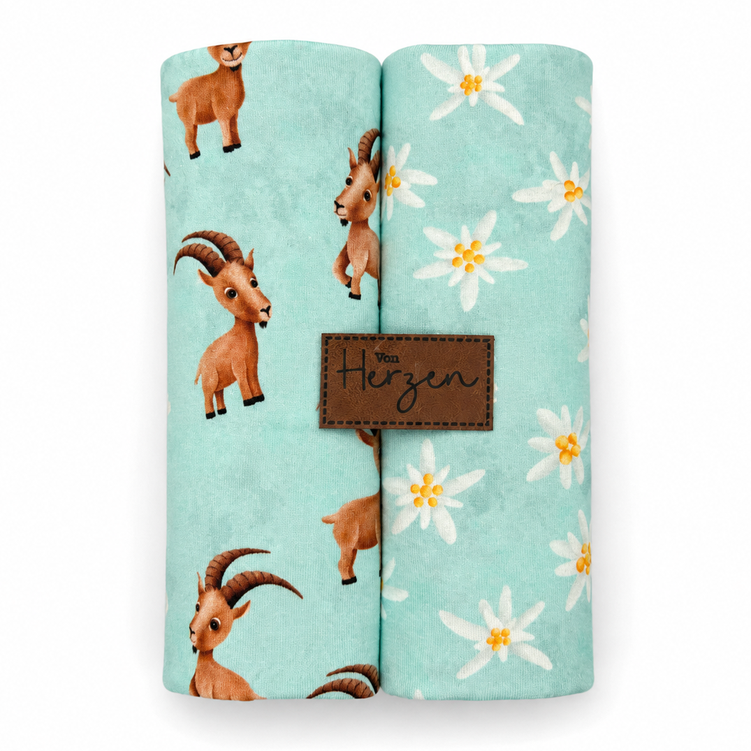 Jersey Stoffpaket + Label - Bergziegen - hellblau