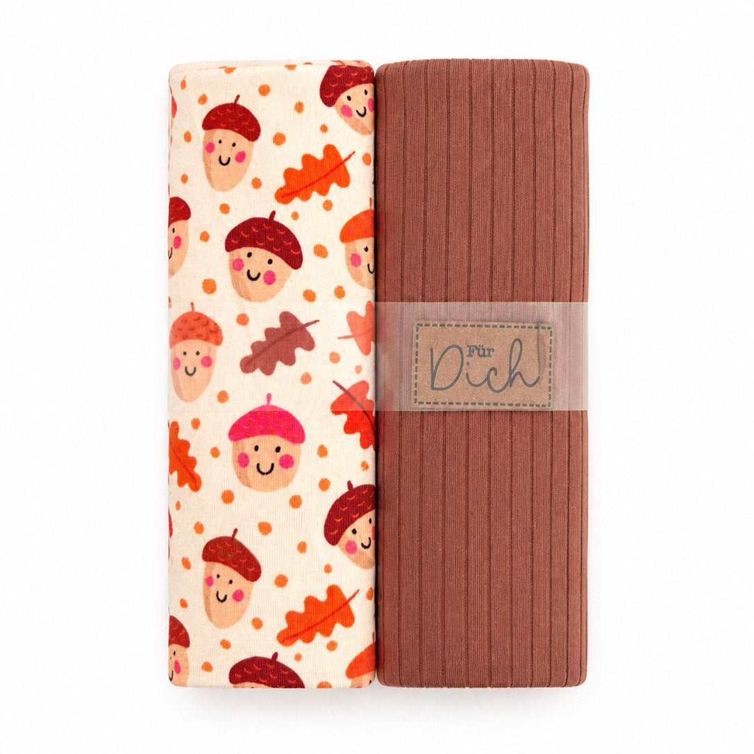 Jersey Stoffpaket + Label - Fröhliche Eichel - beige