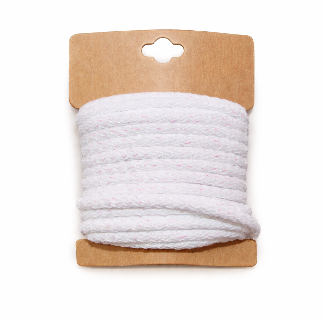 Baumwollkordel mit Glitzereffekt 5 mm - 5m Coupon - weiß