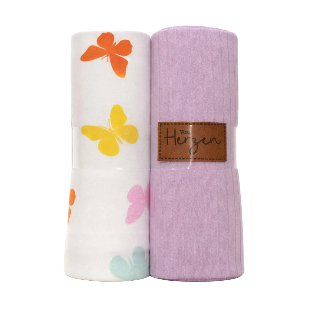 Jersey Stoffpaket + Label - bunte Schmetterlinge