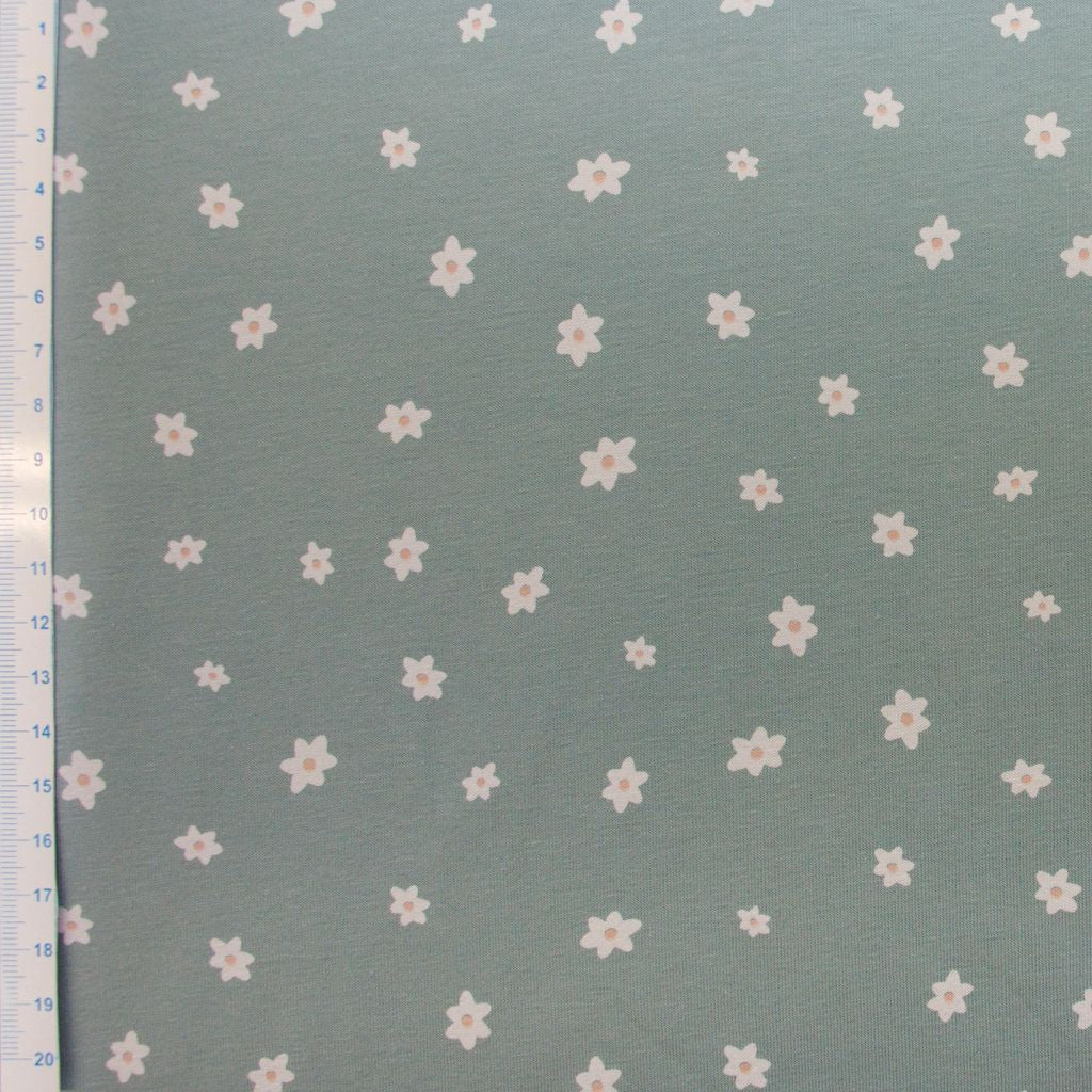 🌼Baumwolle Jersey Stoff Digitaldruck - Blümchen - Blau