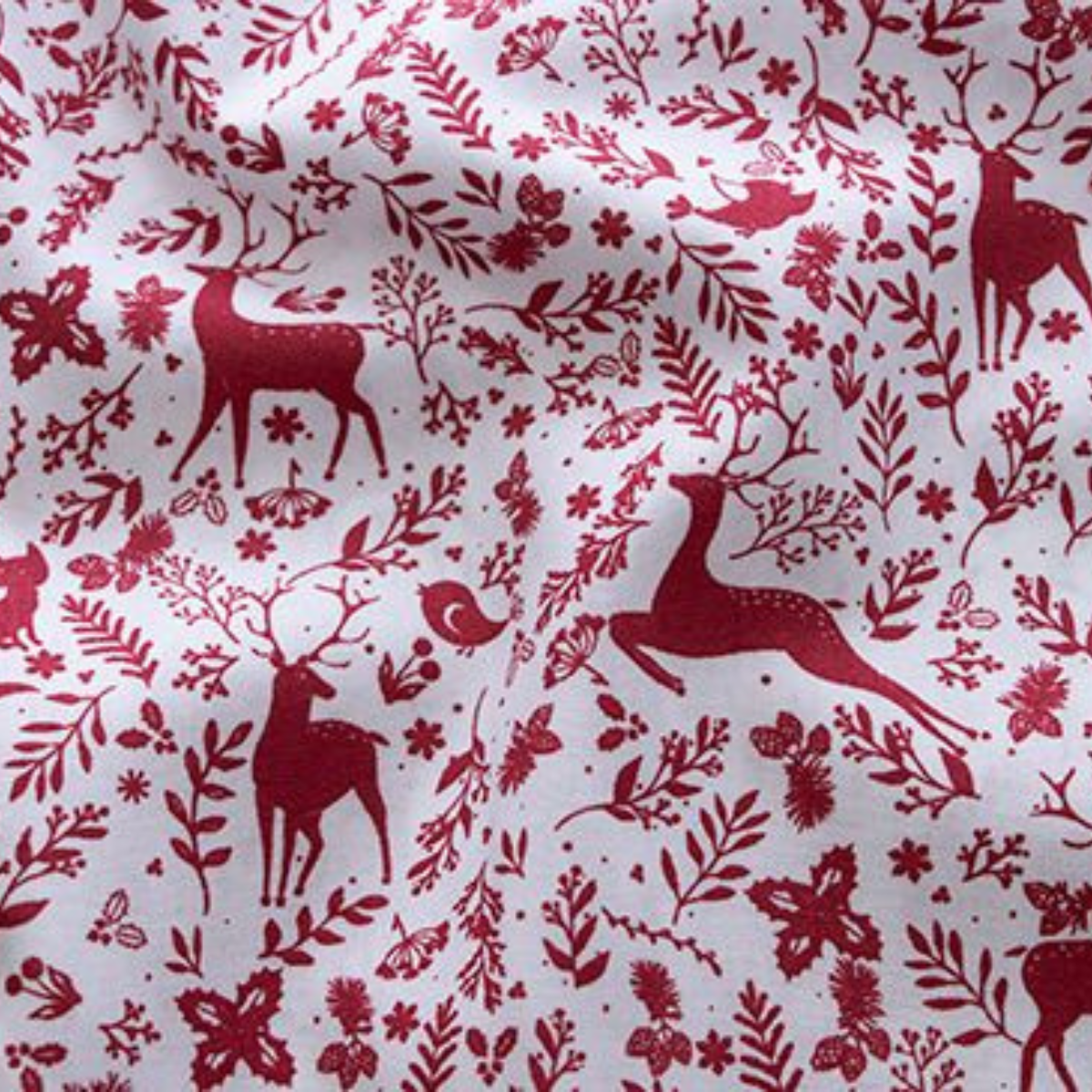 Webware Popeline Baumwolle Weihnachten - Rotwild und Zweige