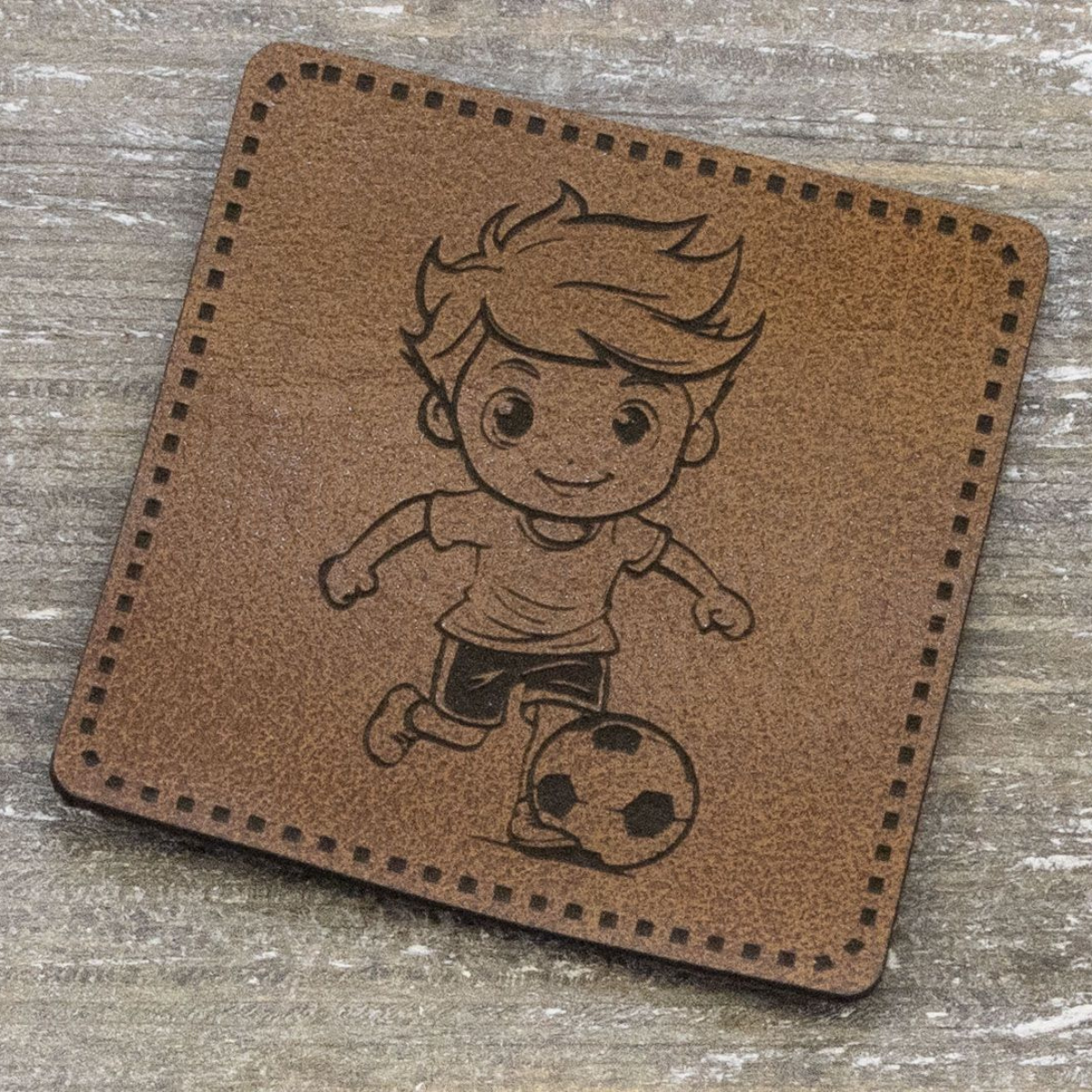 Label Kunstleder KDS - Fußballer - braun