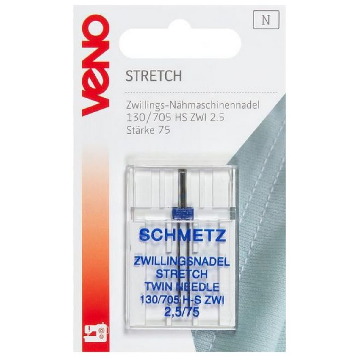 VENO Schmetz Zwillings-Nähmaschinennadel Stretch 130/705 Stärke 2,5/75 - 1 Stück