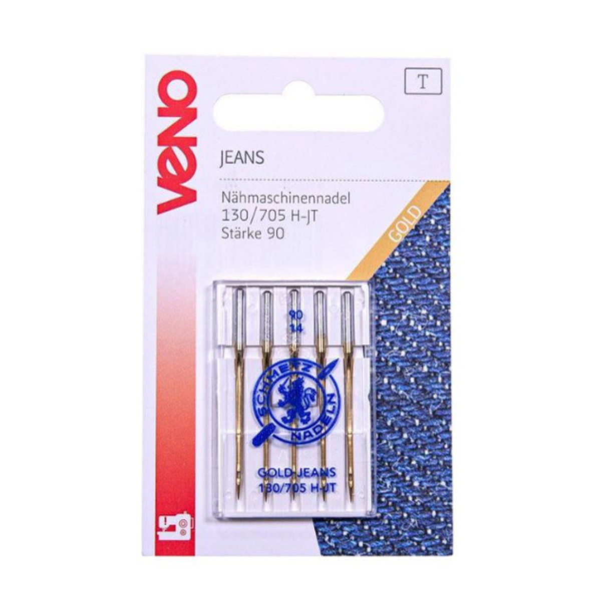 VENO Schmetz Nähmaschinennadel Jeans 130/705 Stärke 90 - 5 Stück - gold