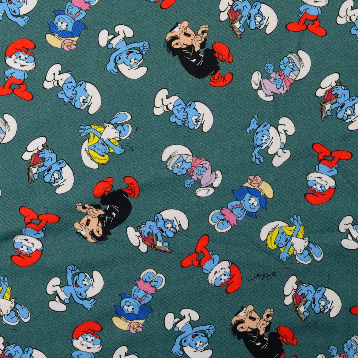 Jersey Digitaldruck - Schlümpfe - dunkles Petrol