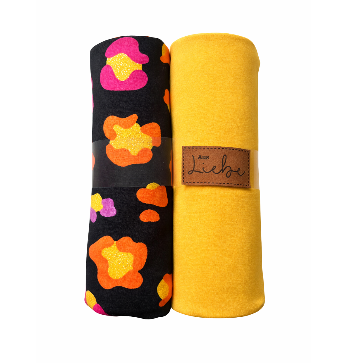 Jersey Stoffpaket + Label - Leo mit Glitzer - gelb