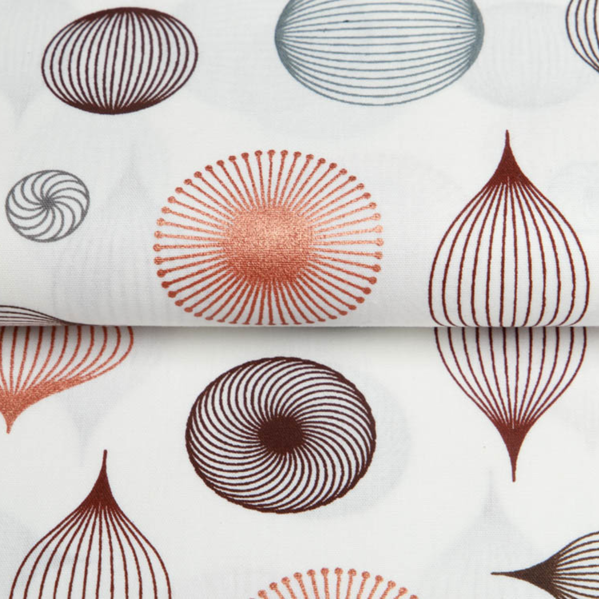 Webware Baumwolle Popeline mit Foliendruck - abstrakte Weihnachtskugeln - wollweiß