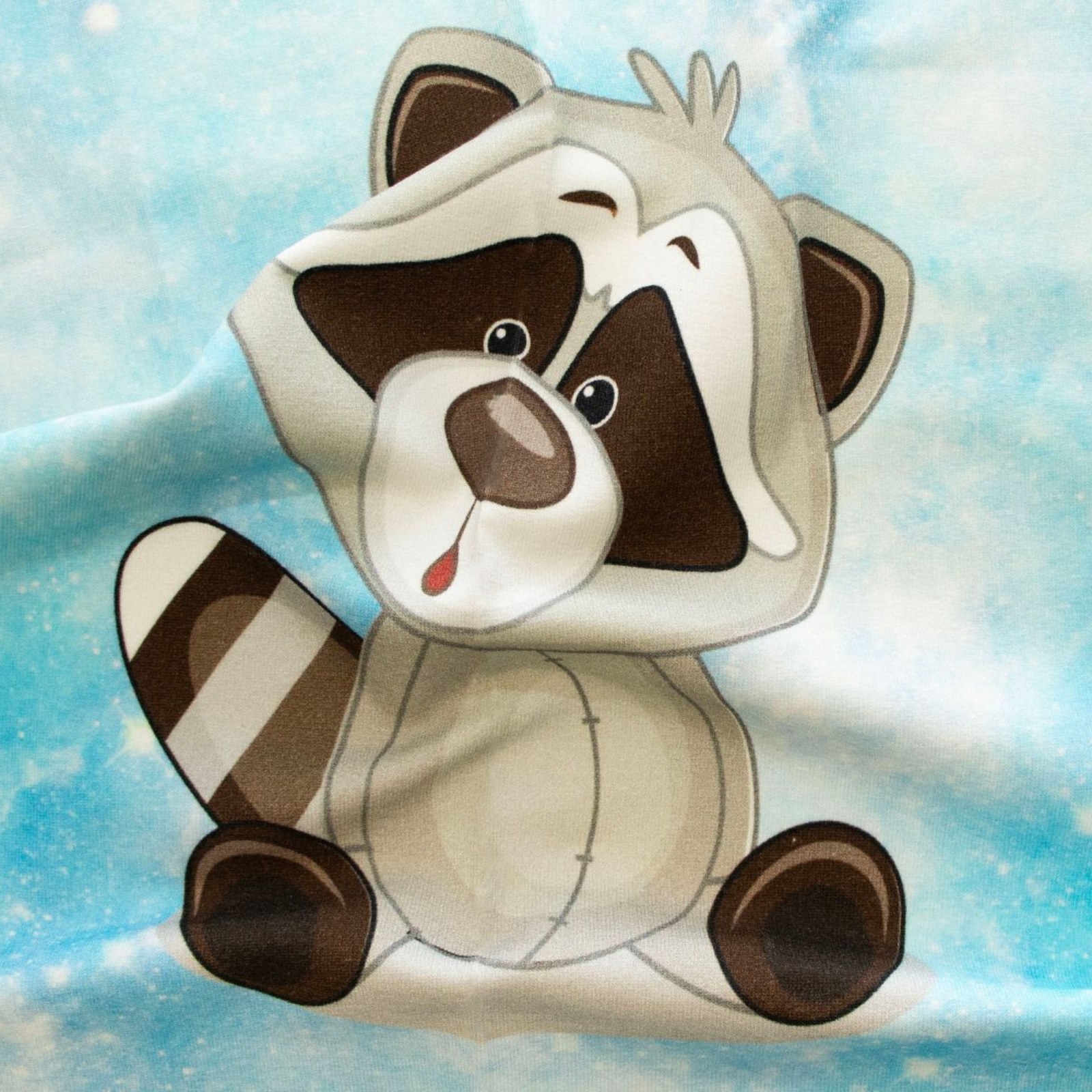 Sweat French Terry PANEL ca 30 cm x 42 cm - süßer Waschbär - blau