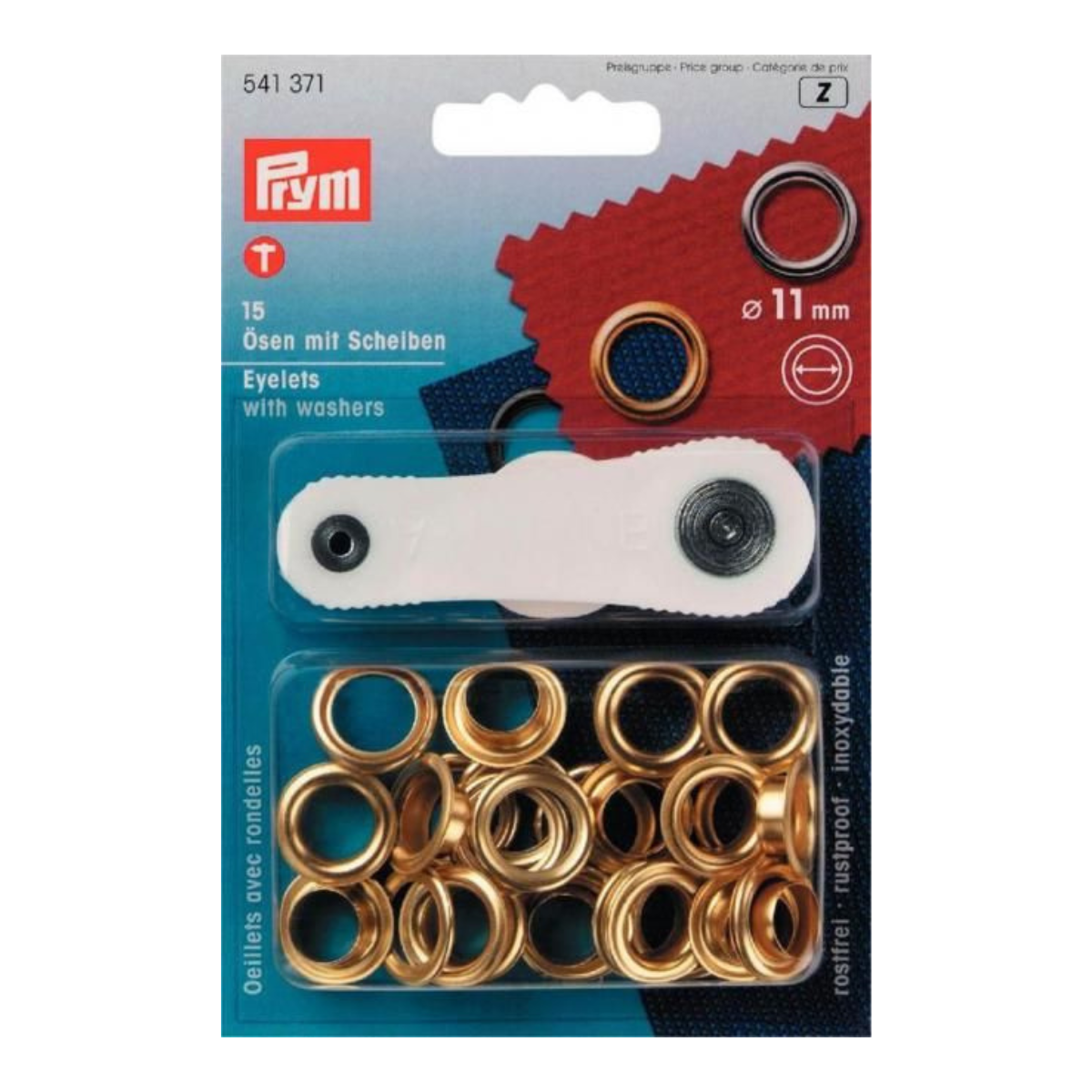 Prym 15 Ösen und Scheiben MS 11,0 mm - gold