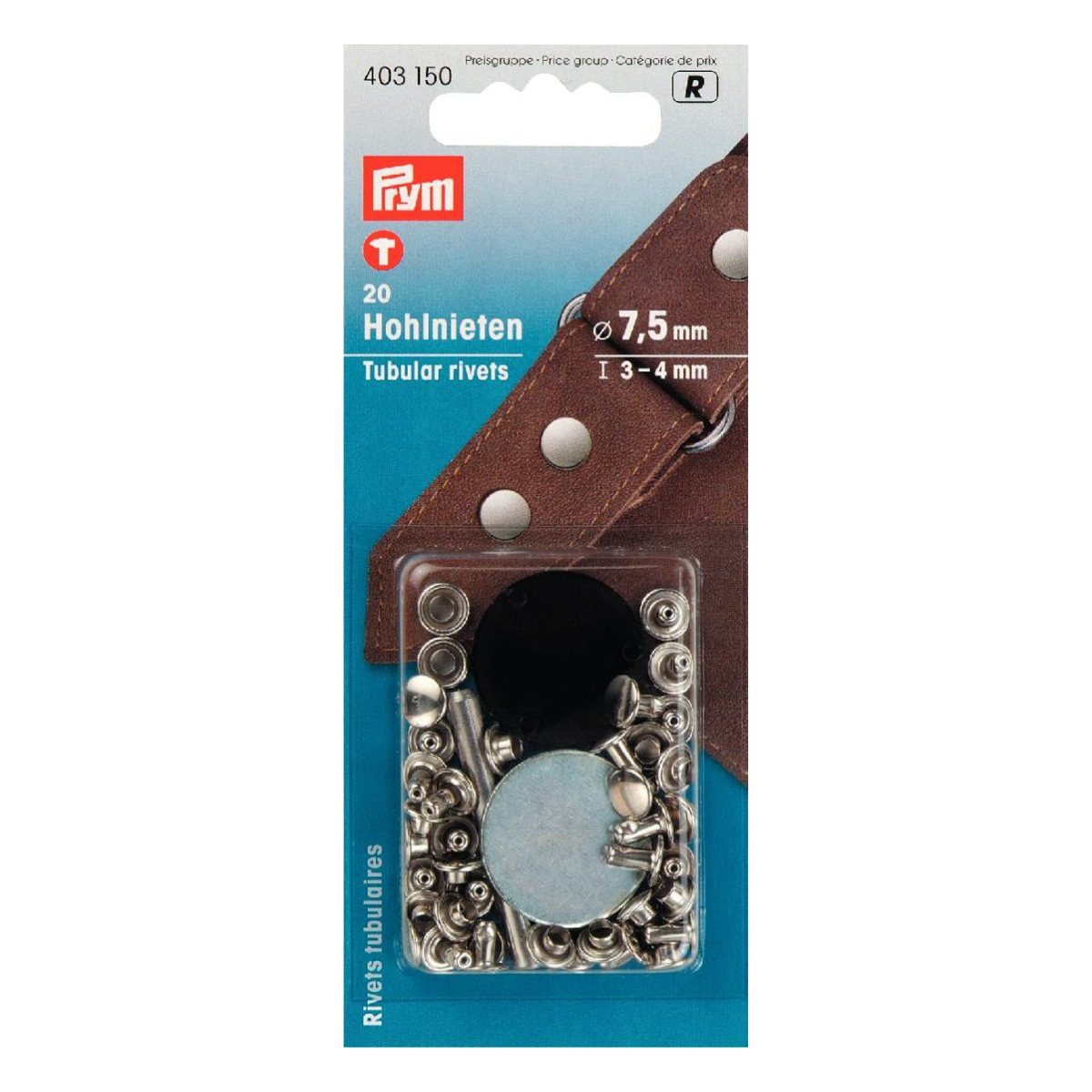 Prym 20 Hohlnieten 7,5mm 3-4mm Klemmber
