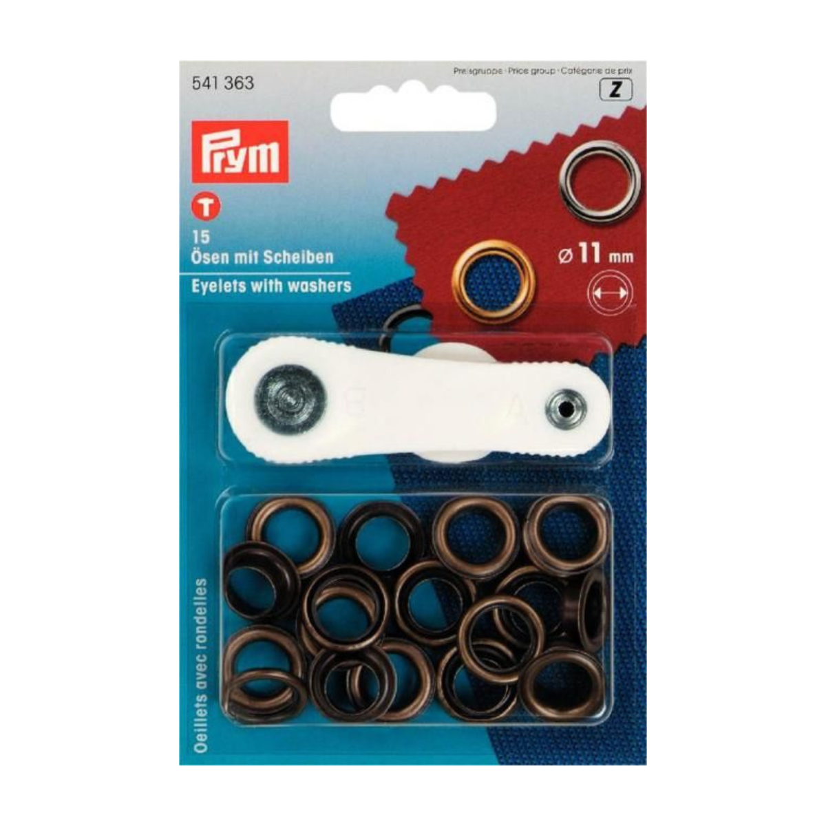 Prym 15 Ösen und Scheiben MS 11,0 mm - altgold