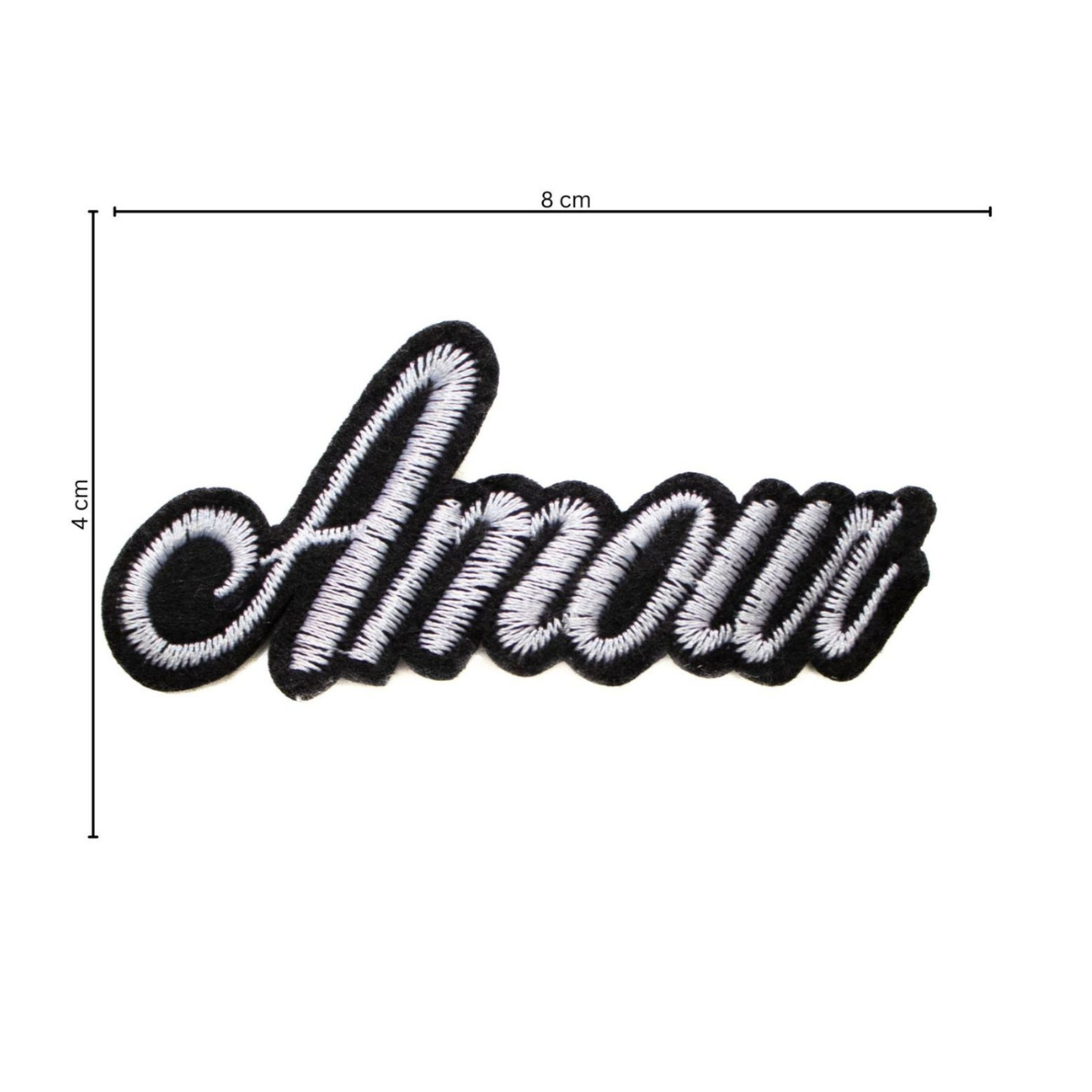 Stick-Applikation zum Aufnähen ca 8,0 cm x 4,0 cm - Amour - weiß - schwarz