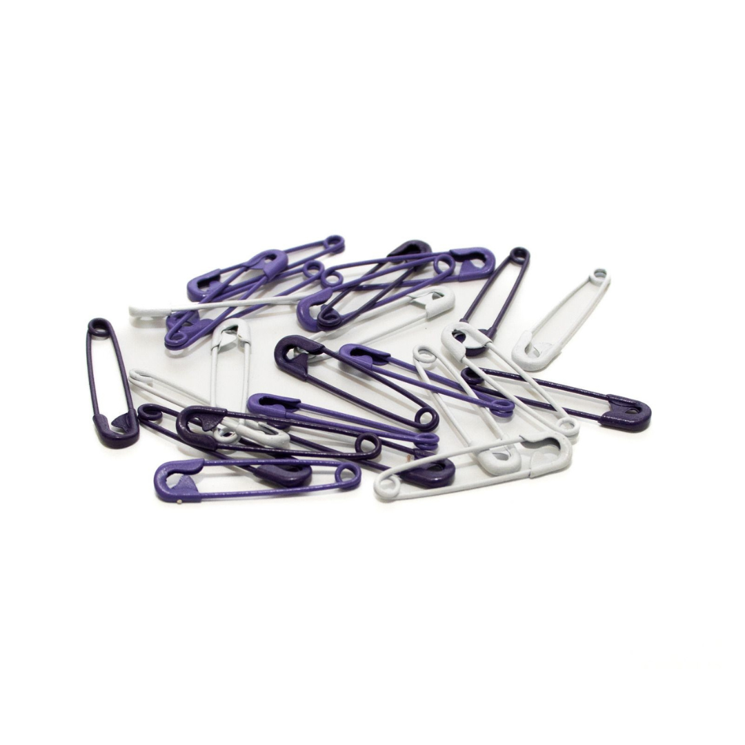 Sicherheitsnadeln 28 x 0,8 mm - dunkellila, lila und weiß - 24 Stück