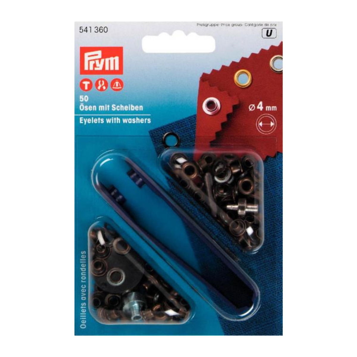 Prym 50 Ăsen und Scheiben MS 4,0 mm - altgoldfarben