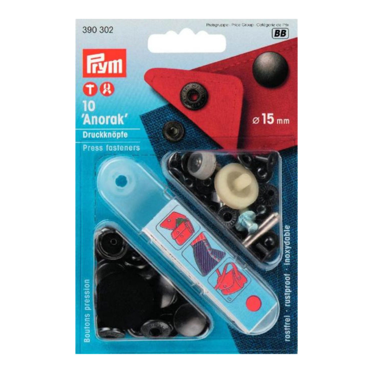 Prym NF-Druckknopf Anorak 15mm 10 Stück - schwarz