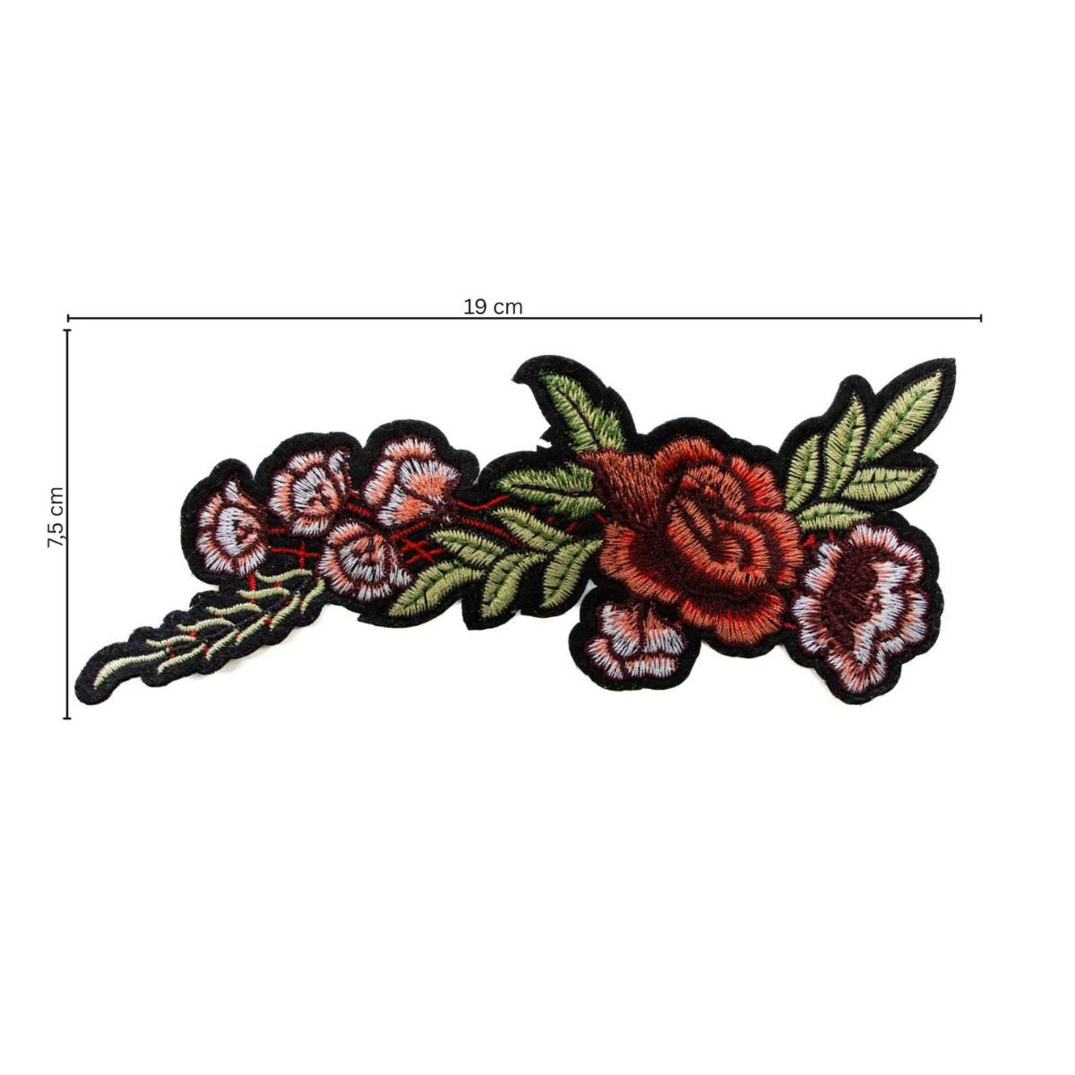 Stick-Applikation zum Aufnähen ca 19 cm x 7,5 cm - Blümchen - rot