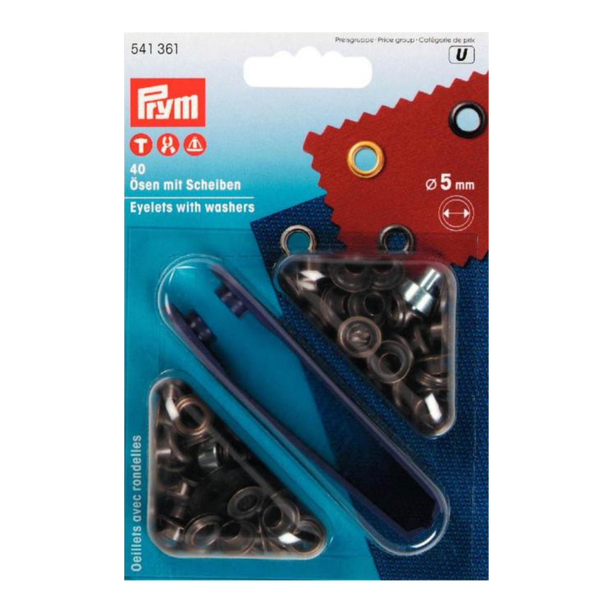 Prym 40 Ăsen und Scheiben MS 5,0 mm - altgold