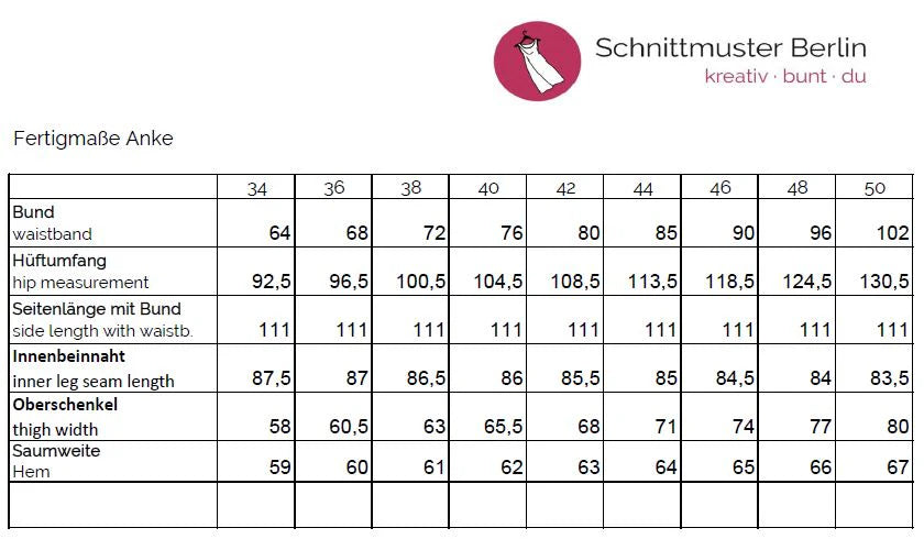 Papierschnittmuster Marlenehose Anke