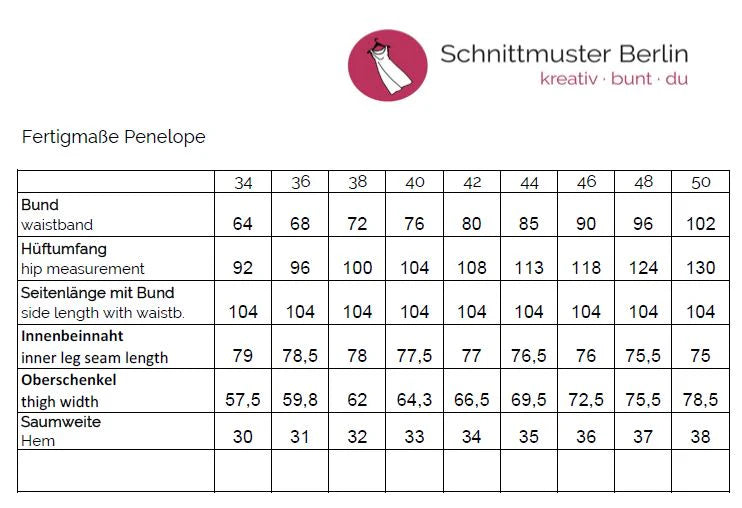 Papierschnittmuster Hose Penelope