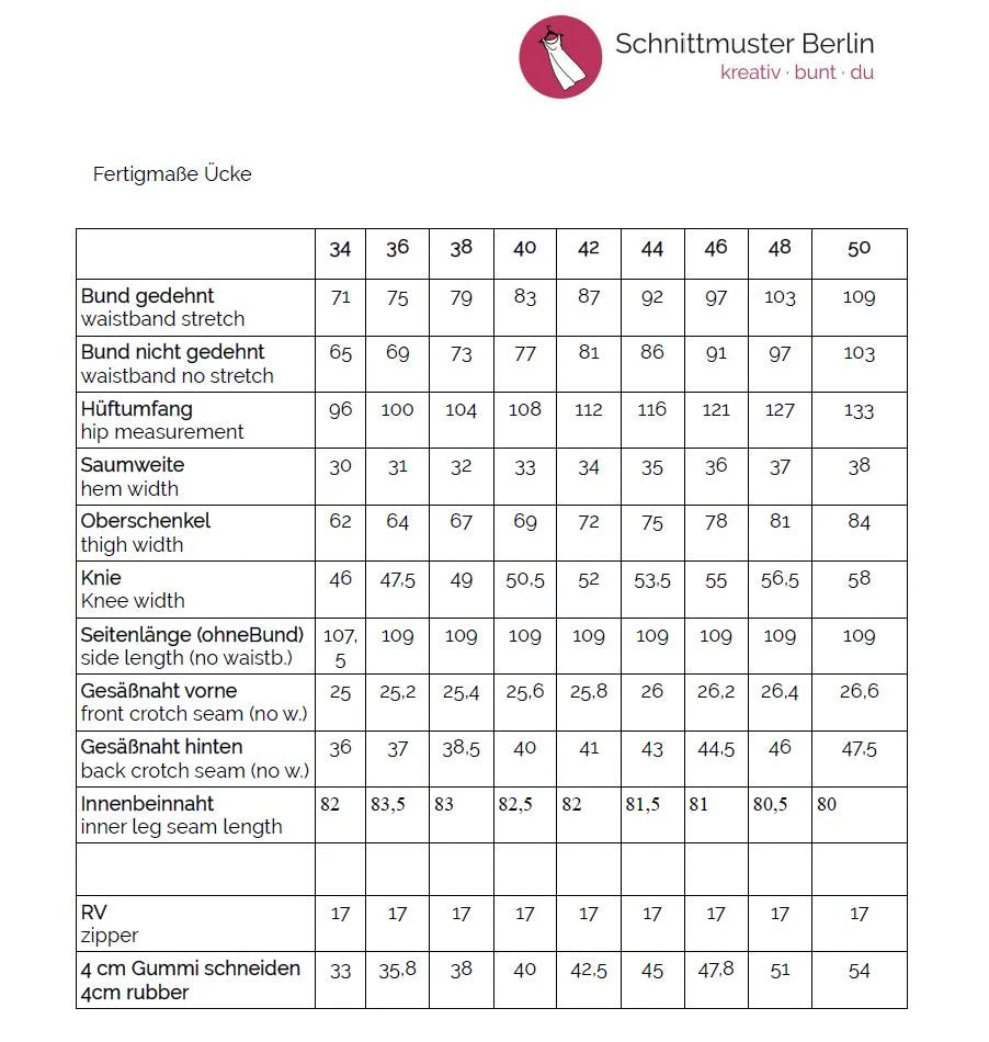 Papierschnittmuster Highwaist Hose Ücke