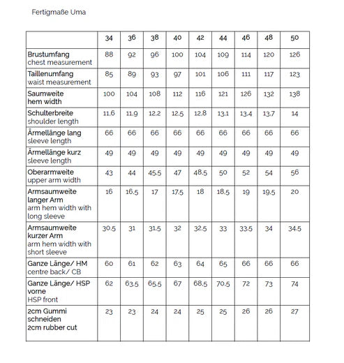 Papierschnittmuster Bluse Uma