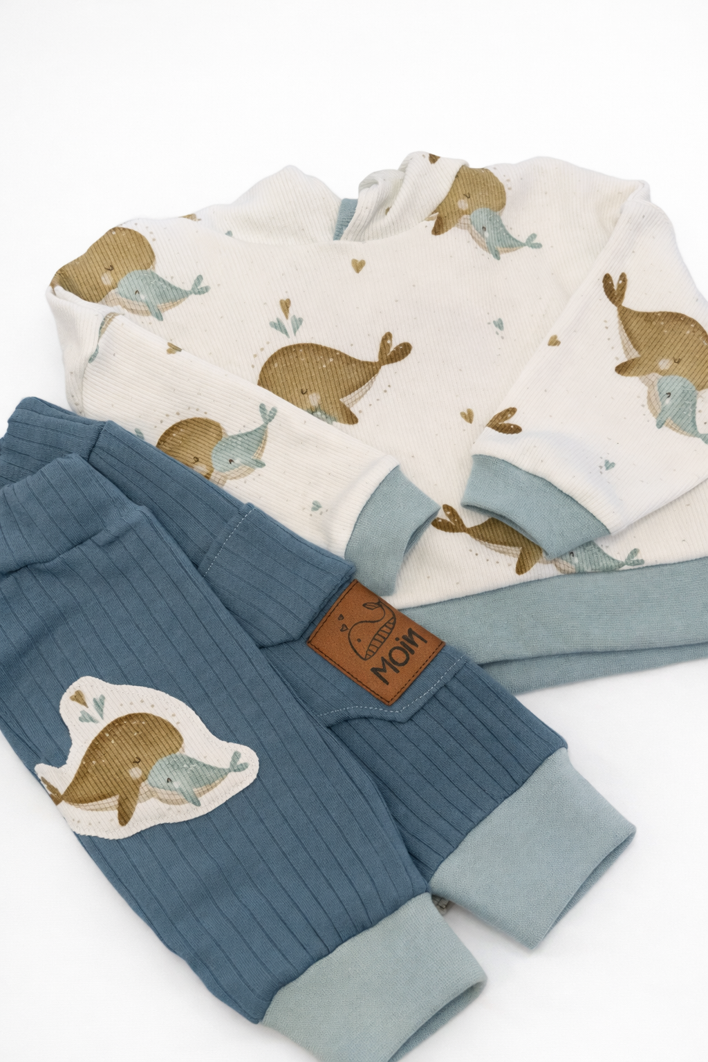 Ripp-Jersey Digitaldruck - Walfamilie - wollweiß