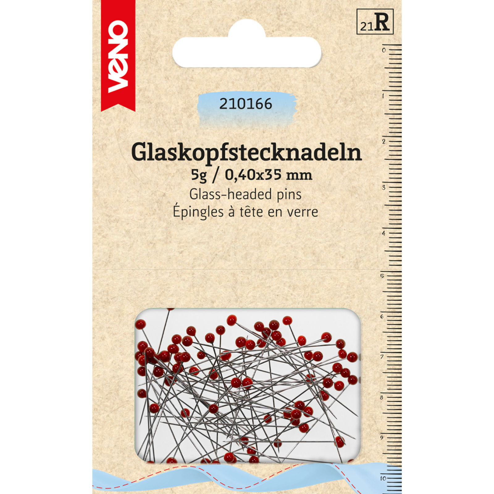 Glaskopfstecknadeln 0,40 x 35 mm rot 5 g