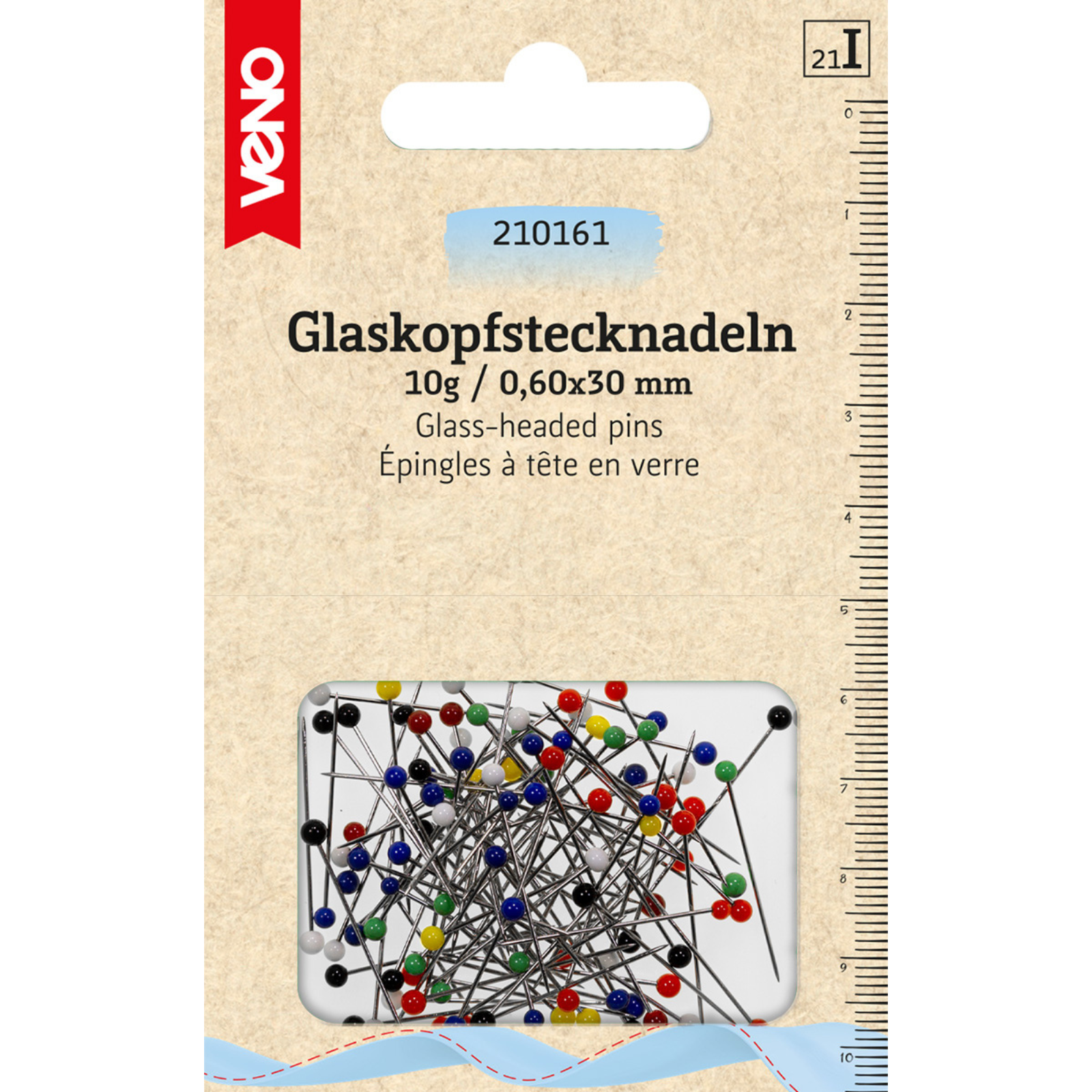 Glaskopfstecknadeln 0,60 x 30 mm bunt 10 g