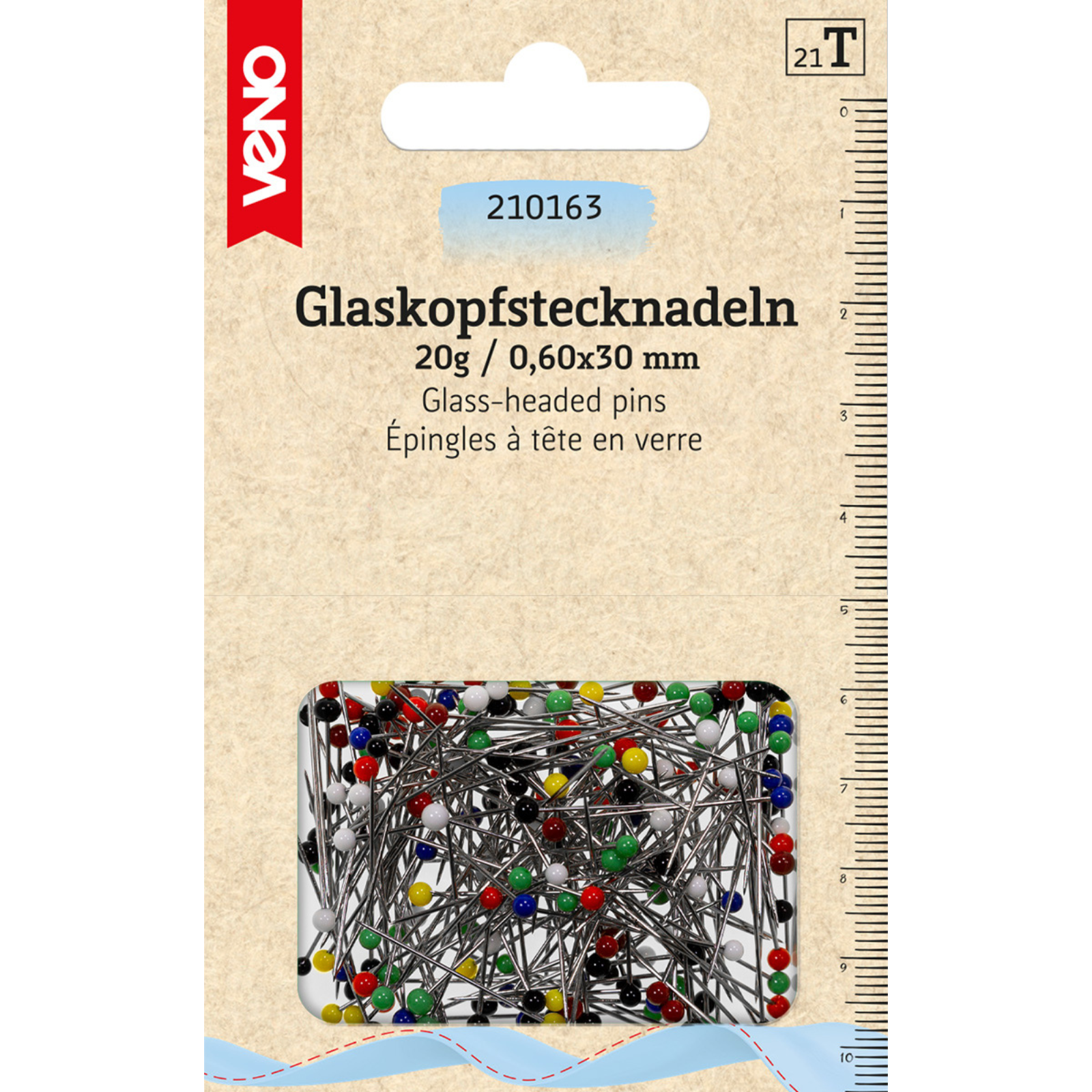 Glaskopfstecknadeln 0,60 x 30 mm bunt 20 g