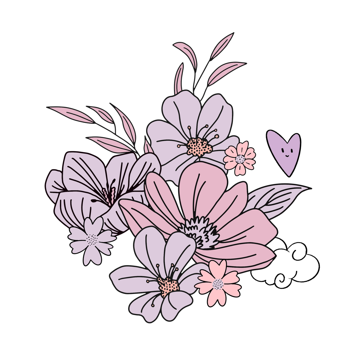 Bügelbild Applikation - Katzengold Design Floral Unicorn - Blumen - rosa