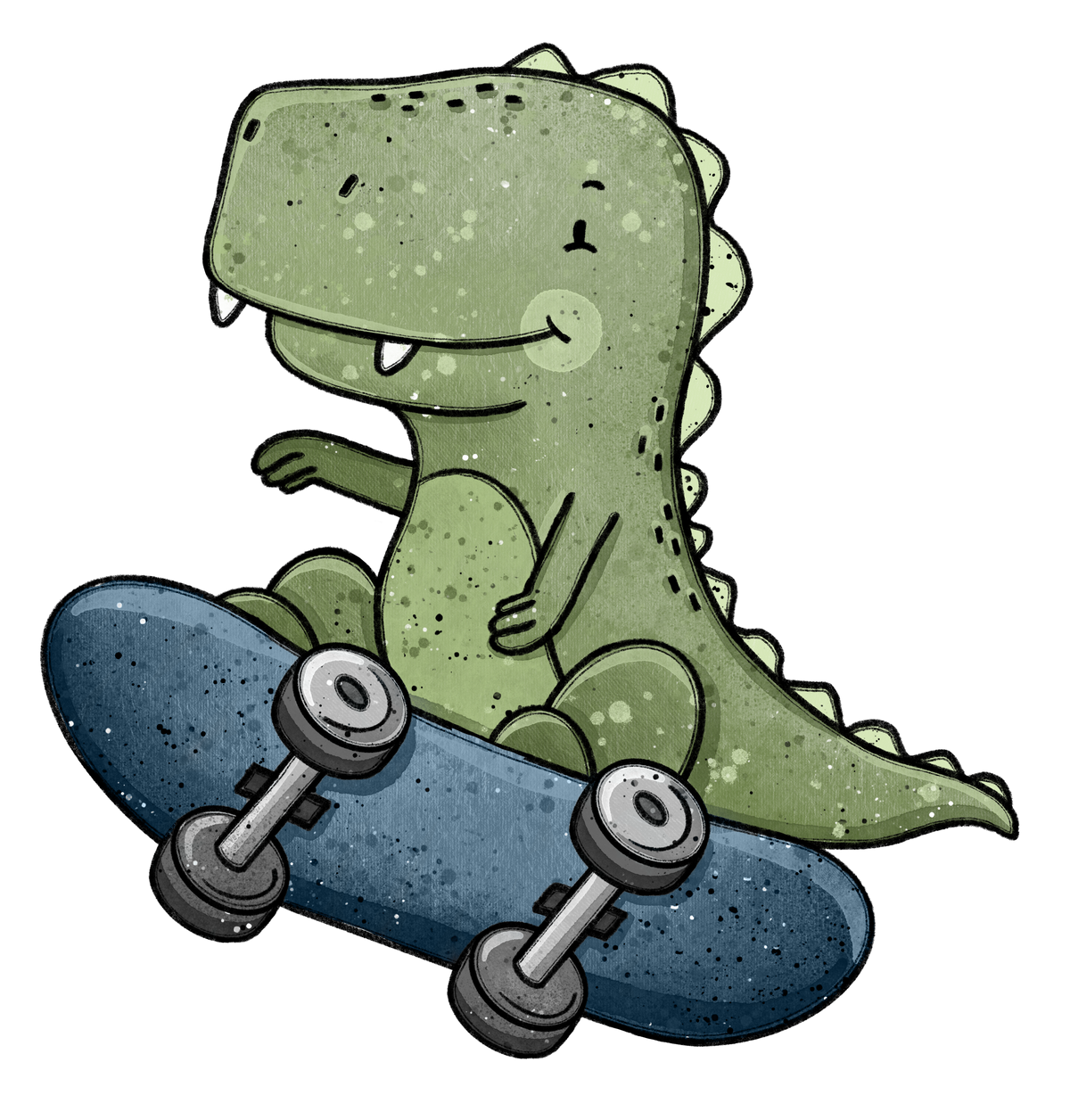 Bügelbild Applikation - Katzengold Design Rex Skat - Rex auf Skateboard