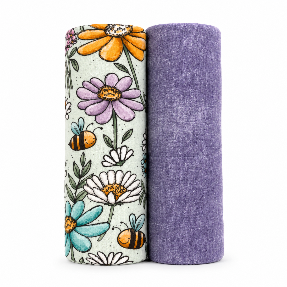 Jersey Stoffpaket Katzengold Design - Blumenwiese - hellblau
