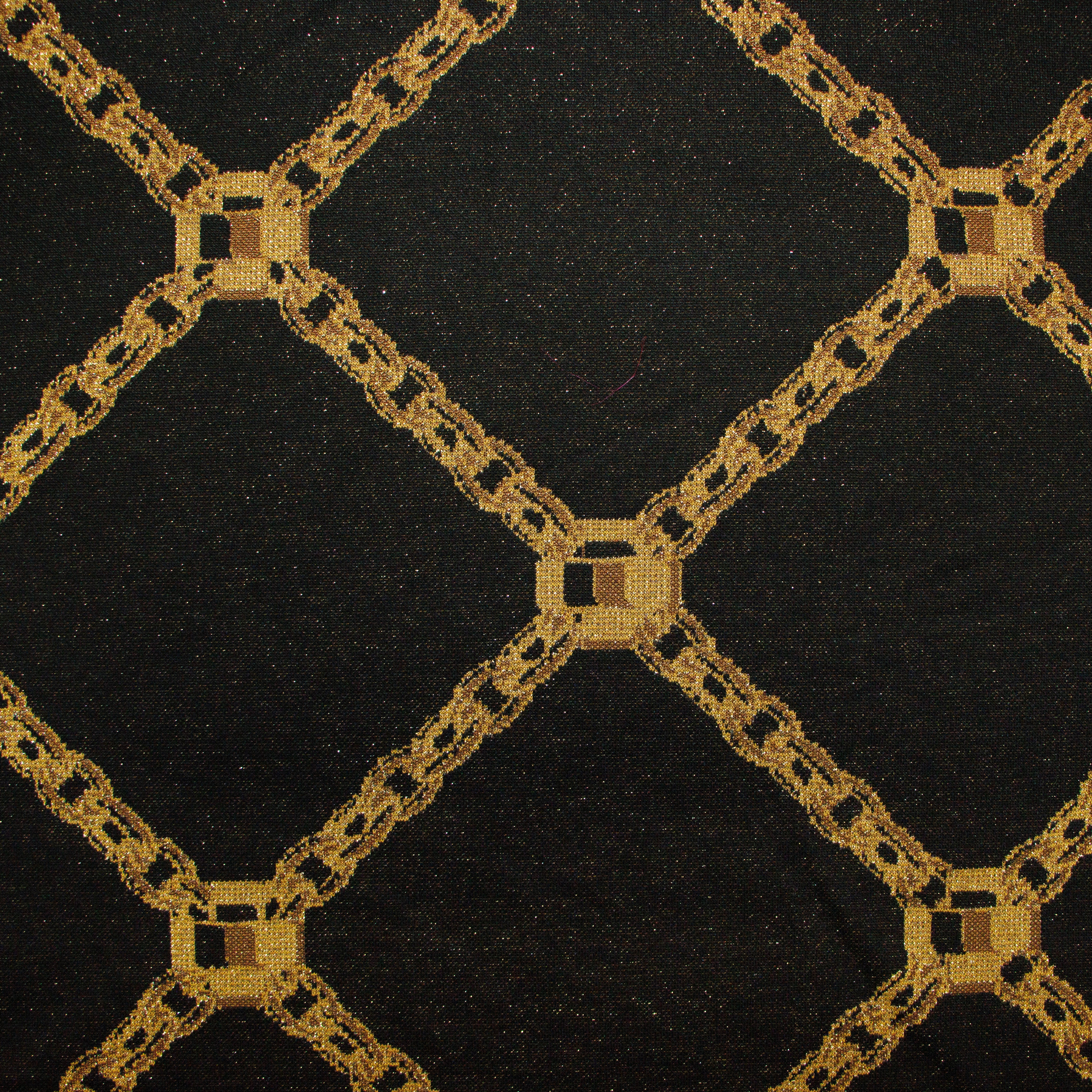 Jersey Strick mit Glitzerfäden - verschlungene Ketten - gold-braun