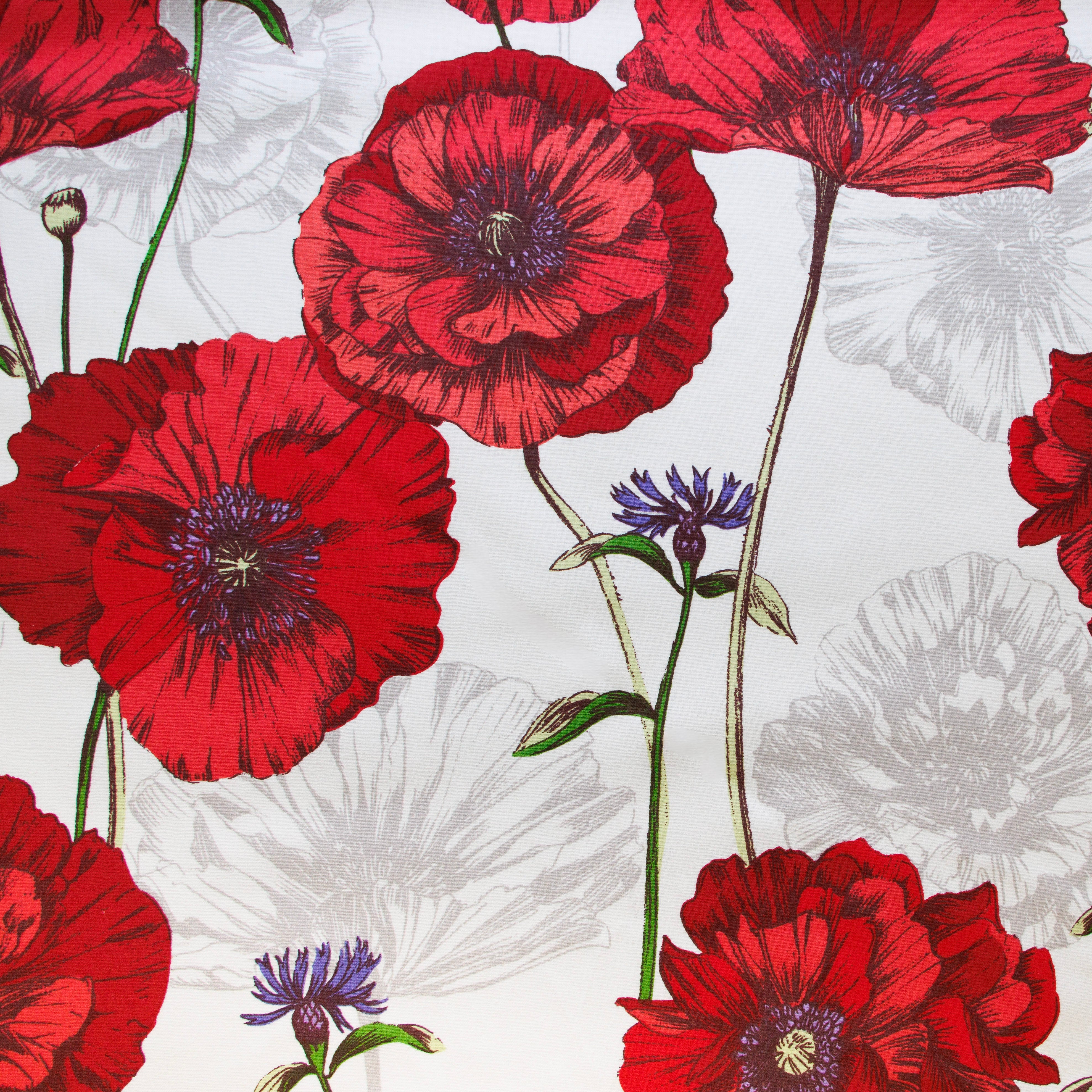 Dekostoff Half-Panama - Mohnblumen - weiß
