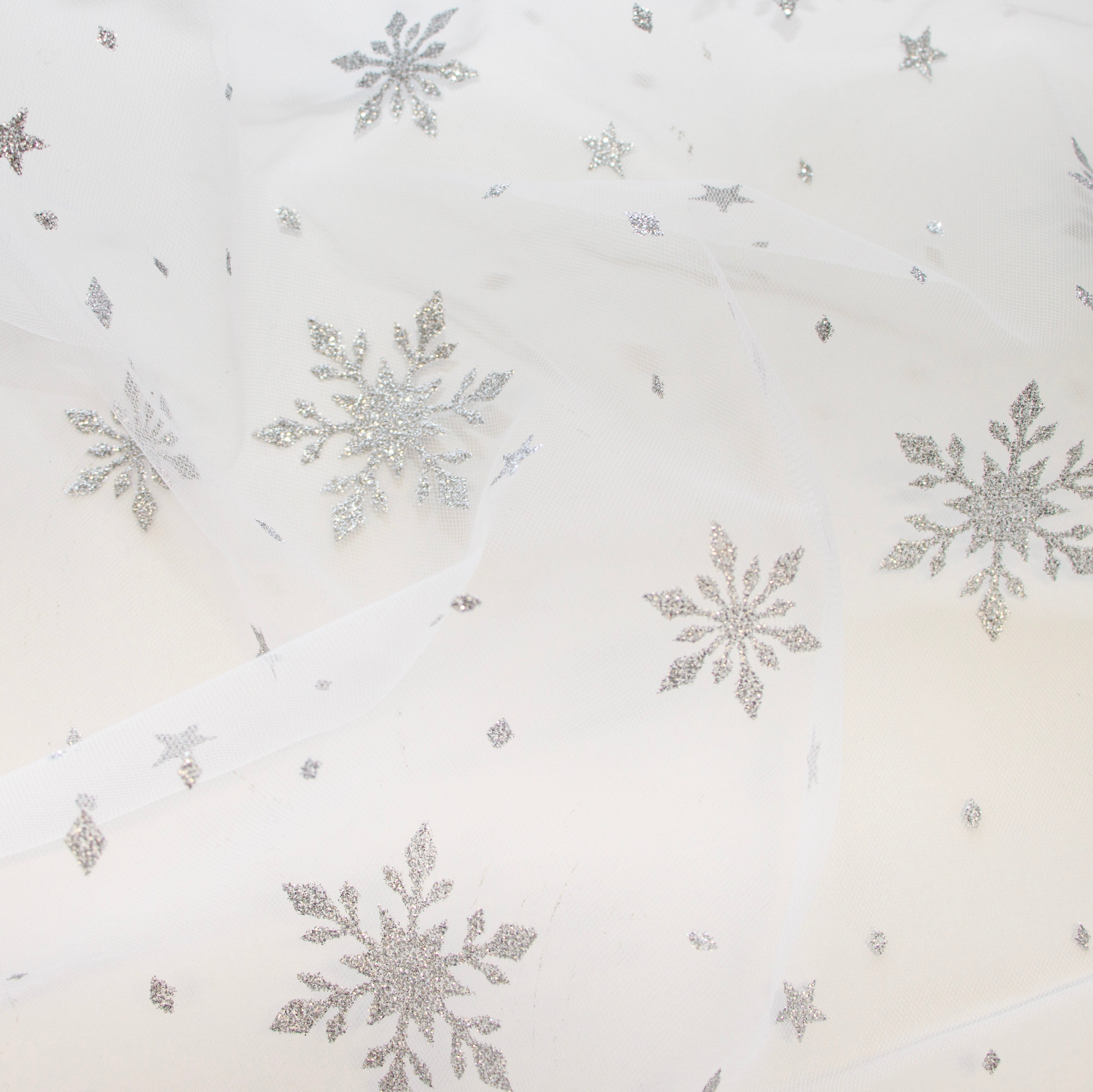 Tüll mit Glitzer Schneeflocken