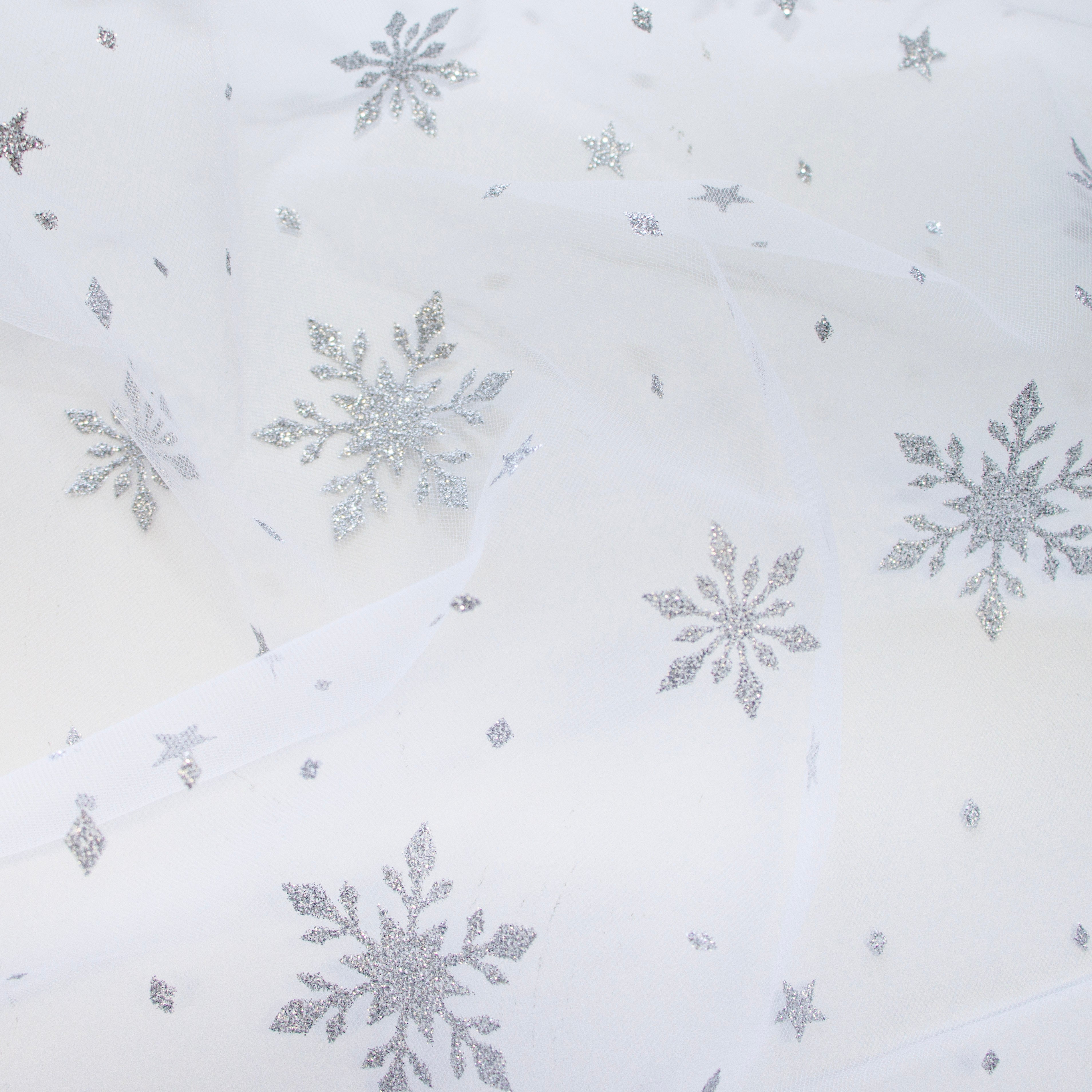 Tüll mit Glitzer Schneeflocken