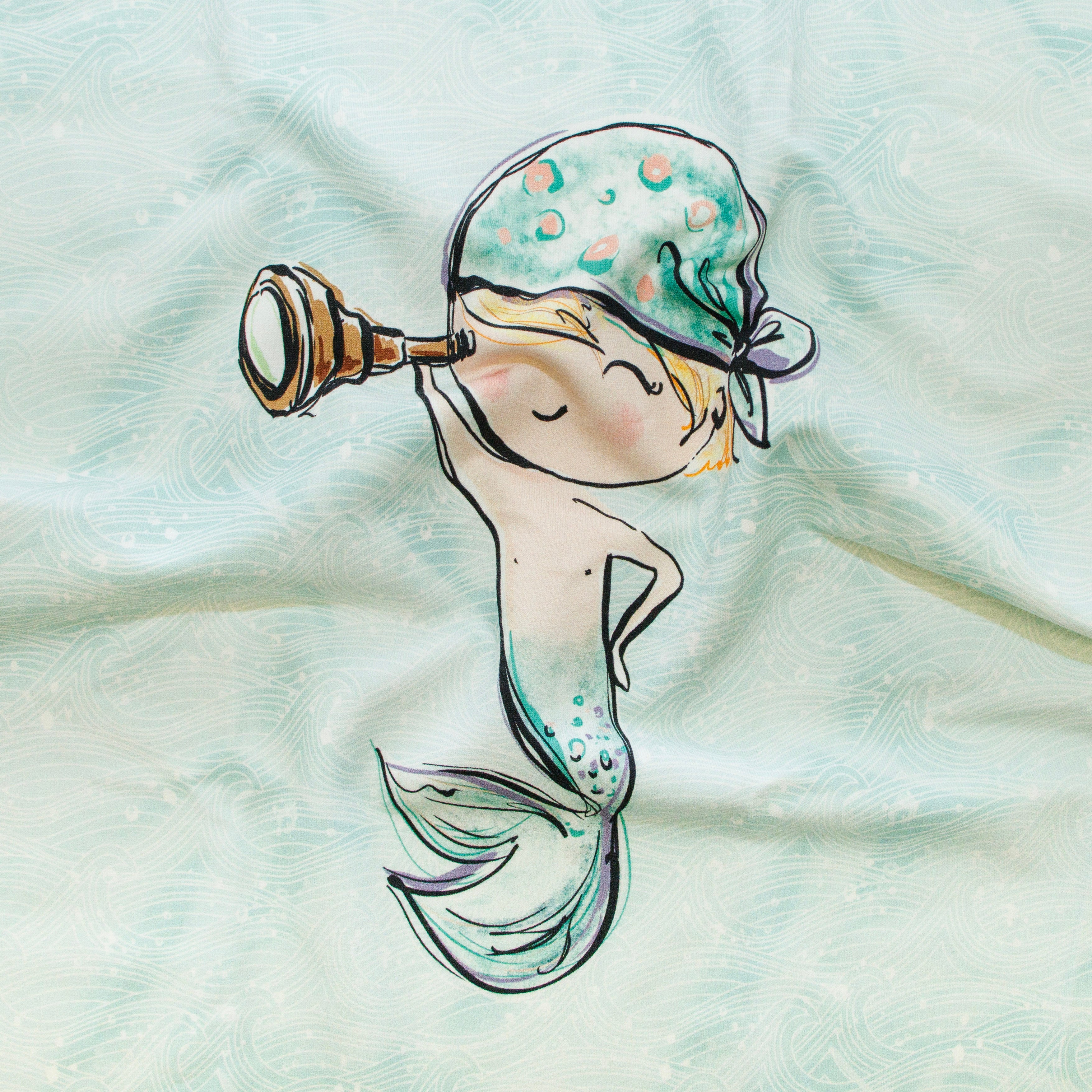 Sweat French Terry PANEL ca 40 cm x 53 cm - Meerjungfrau - hellblau