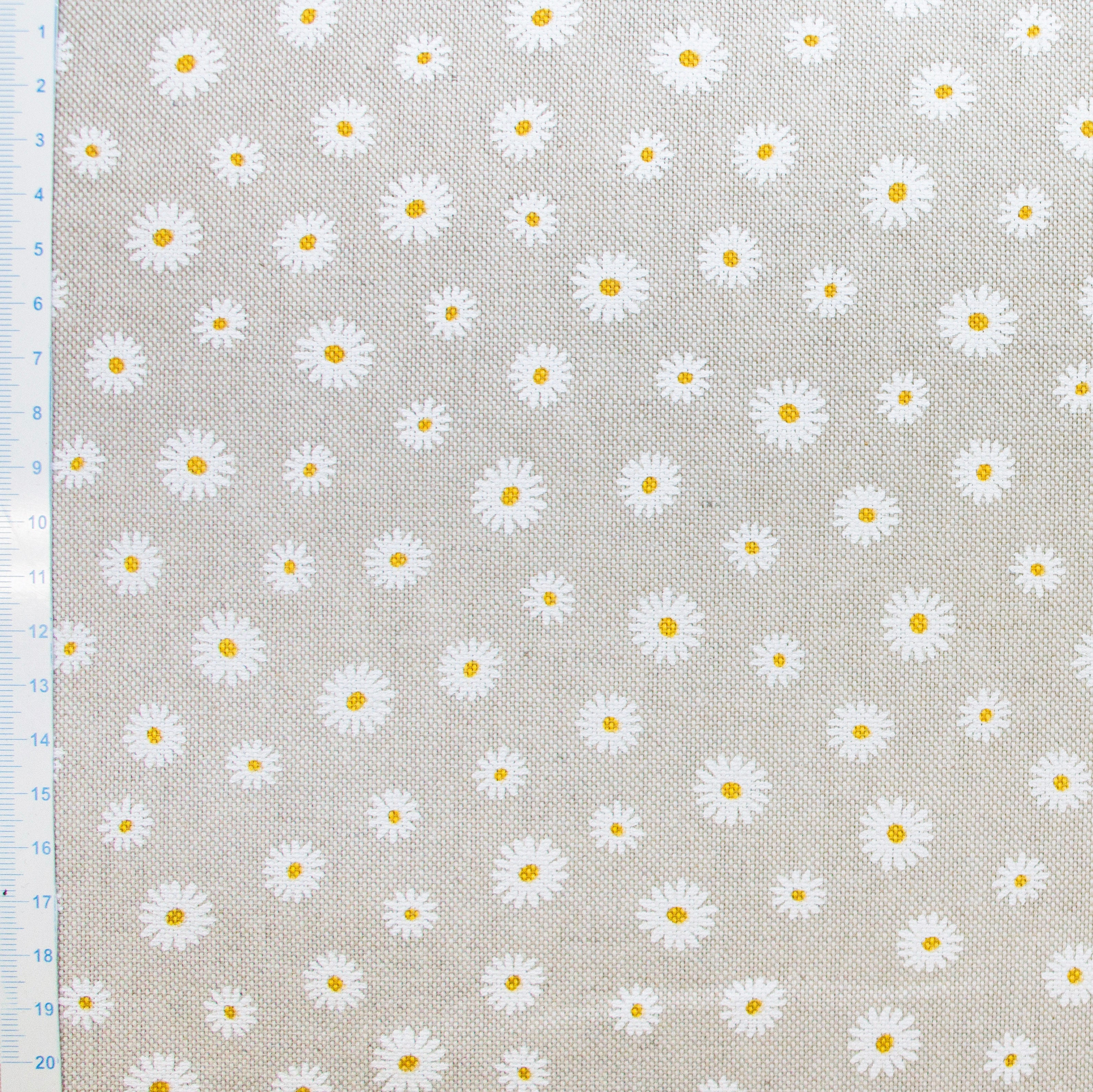 Dekostoff Half-Panama - kleine Gänseblümchen - sand