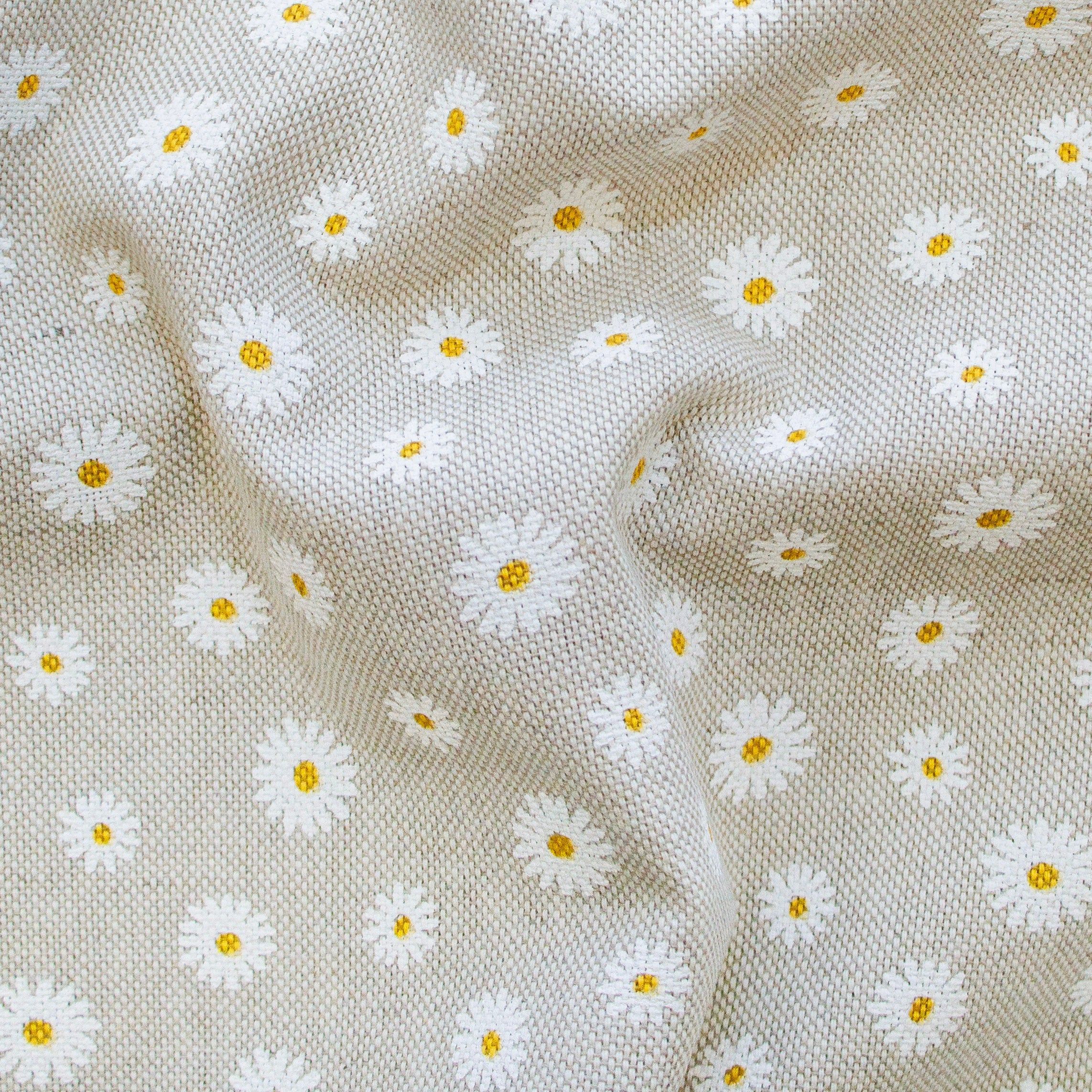 Dekostoff Half-Panama - kleine Gänseblümchen - sand