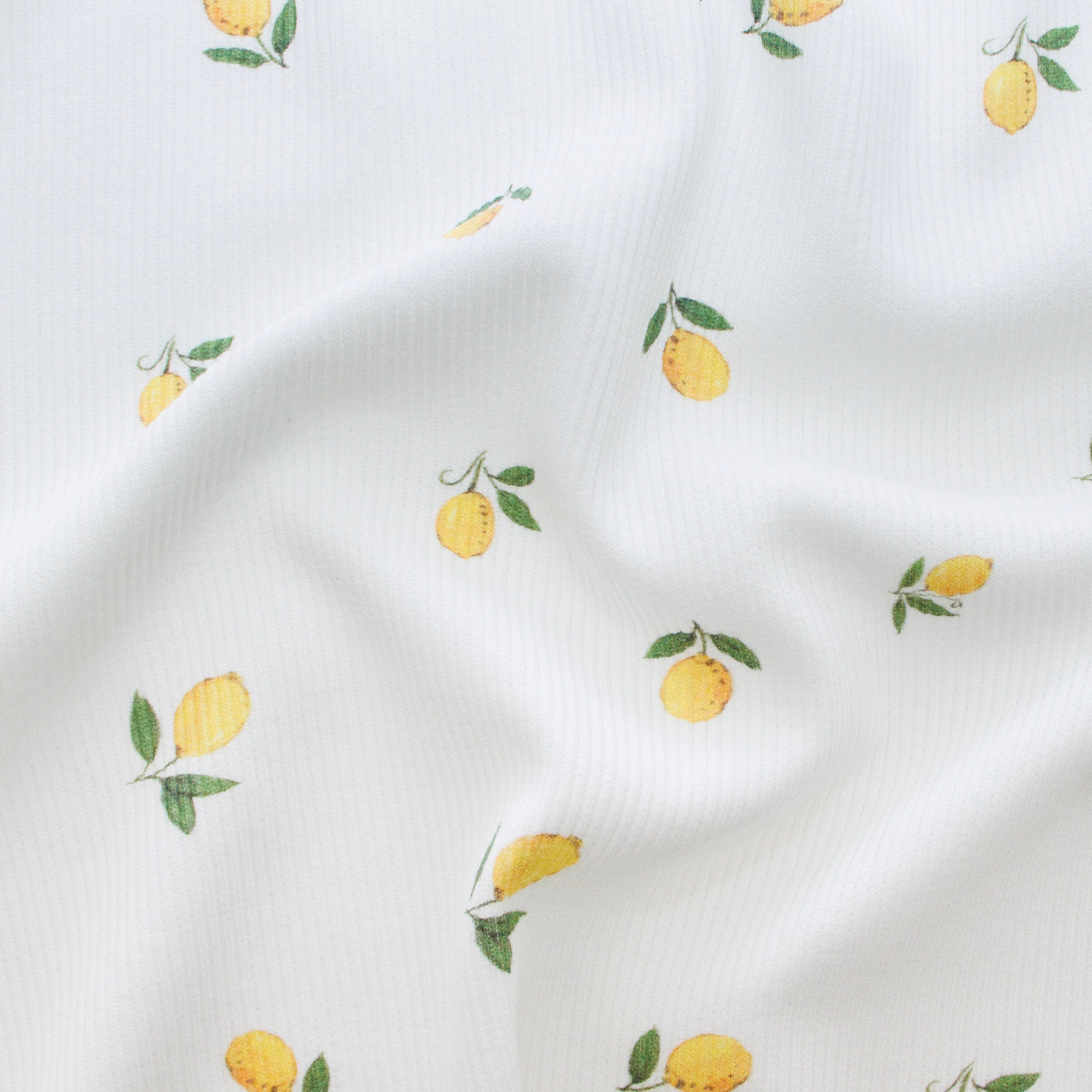 Ripp-Jersey Stoff Digitaldruck - kleine Zitronen - wollweiß