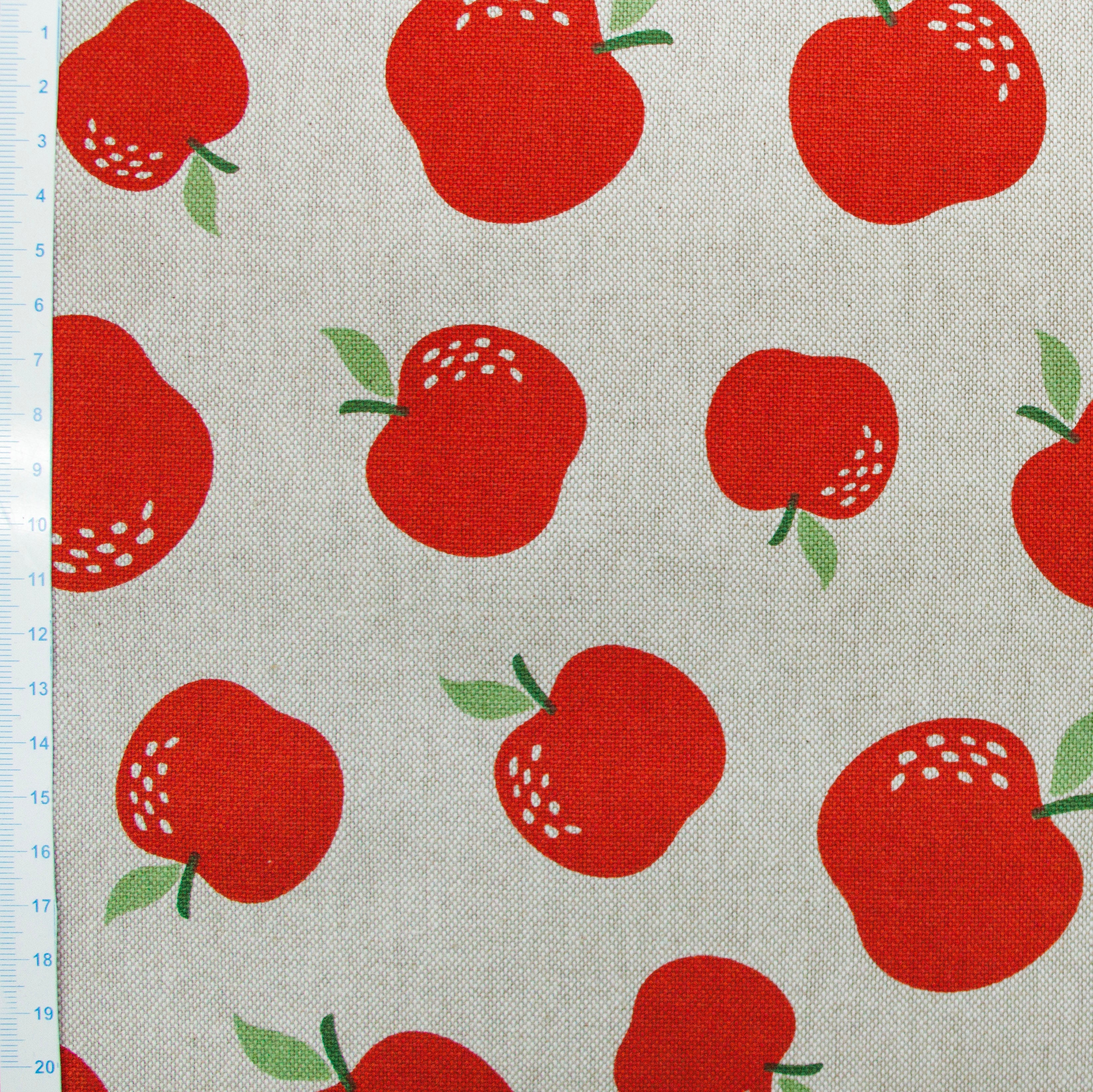 Dekostoff Half-Panama - rote Äpfel - sand
