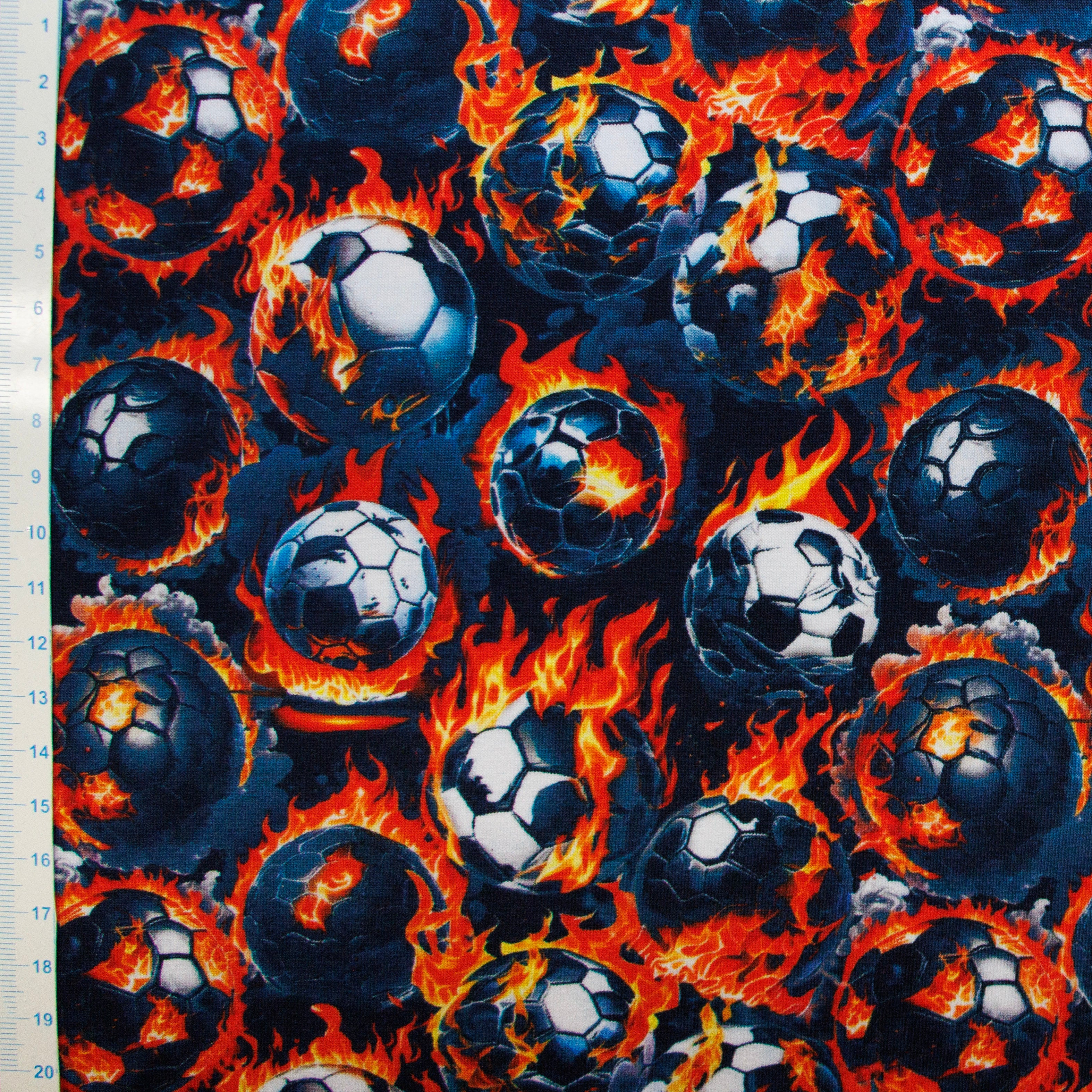 Jersey Digitaldruck - Fußbälle mit Flammen - marine