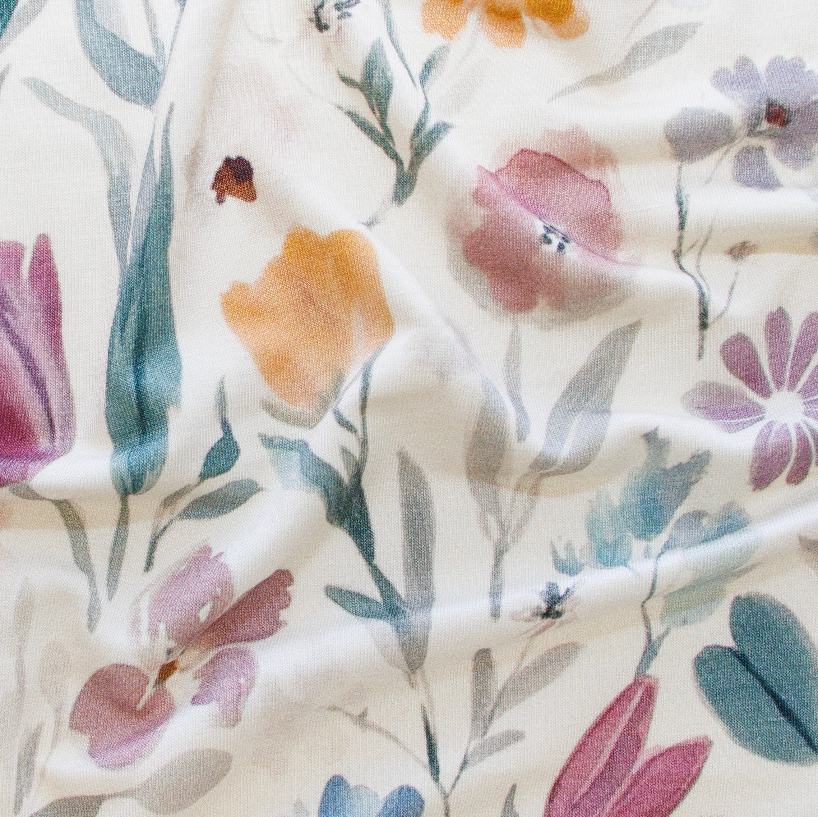 Bambus Jersey Digitaldruck - Blumen - wollweiß - lila