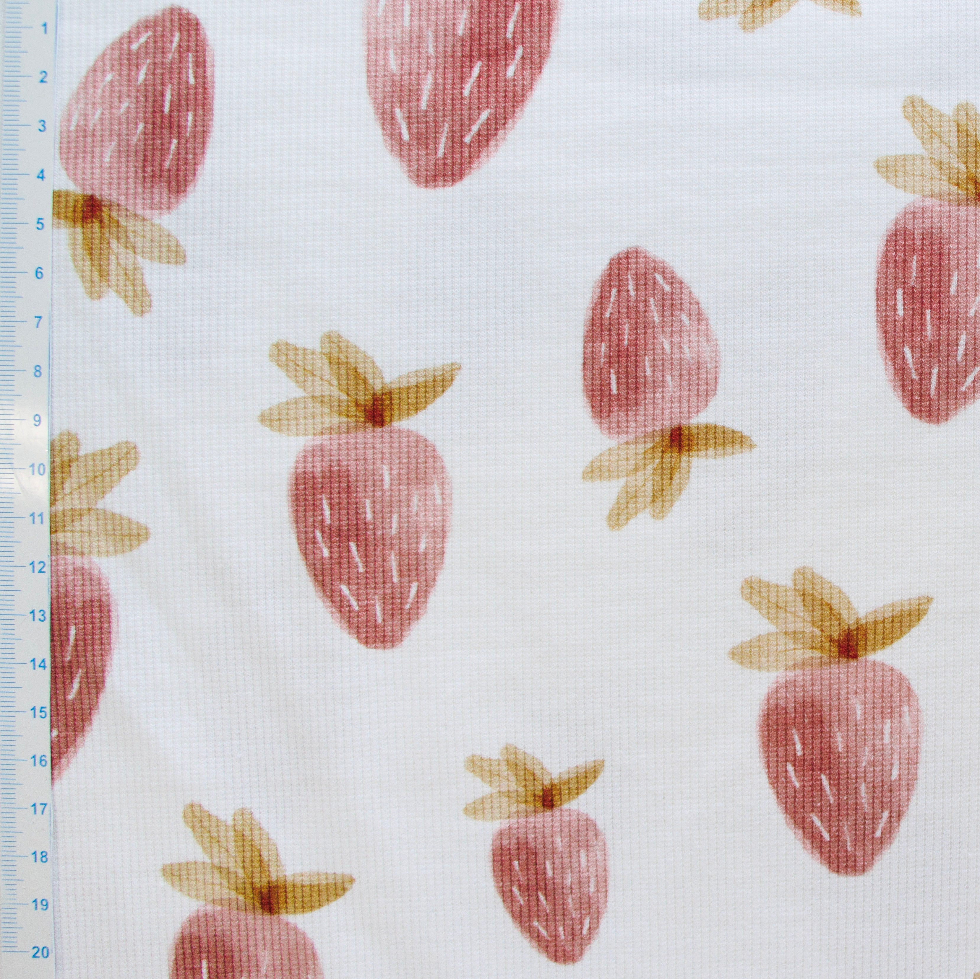 Ripp-Jersey Digitaldruck - Erdbeeren - wollweiß