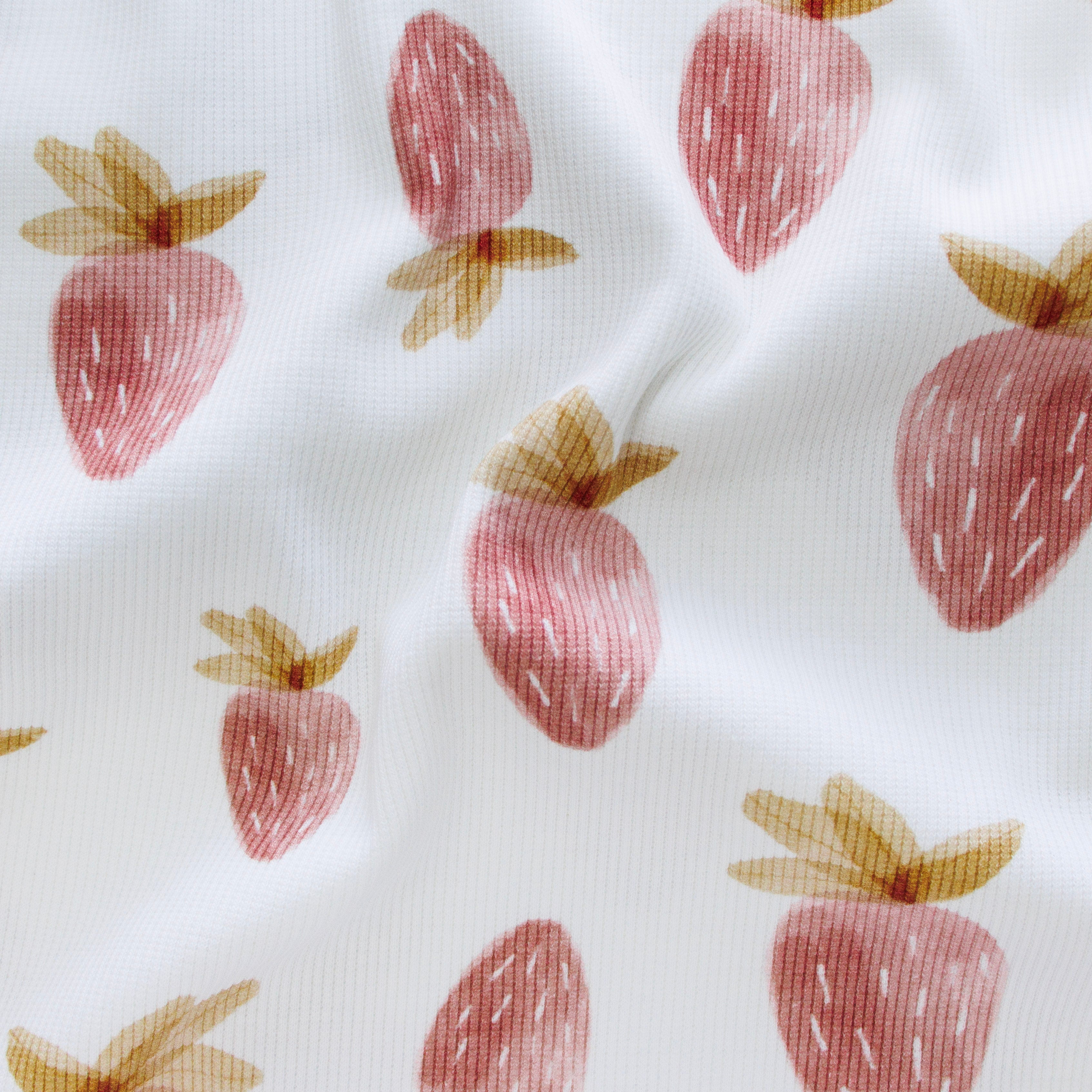 Ripp-Jersey Digitaldruck - Erdbeeren - wollweiß