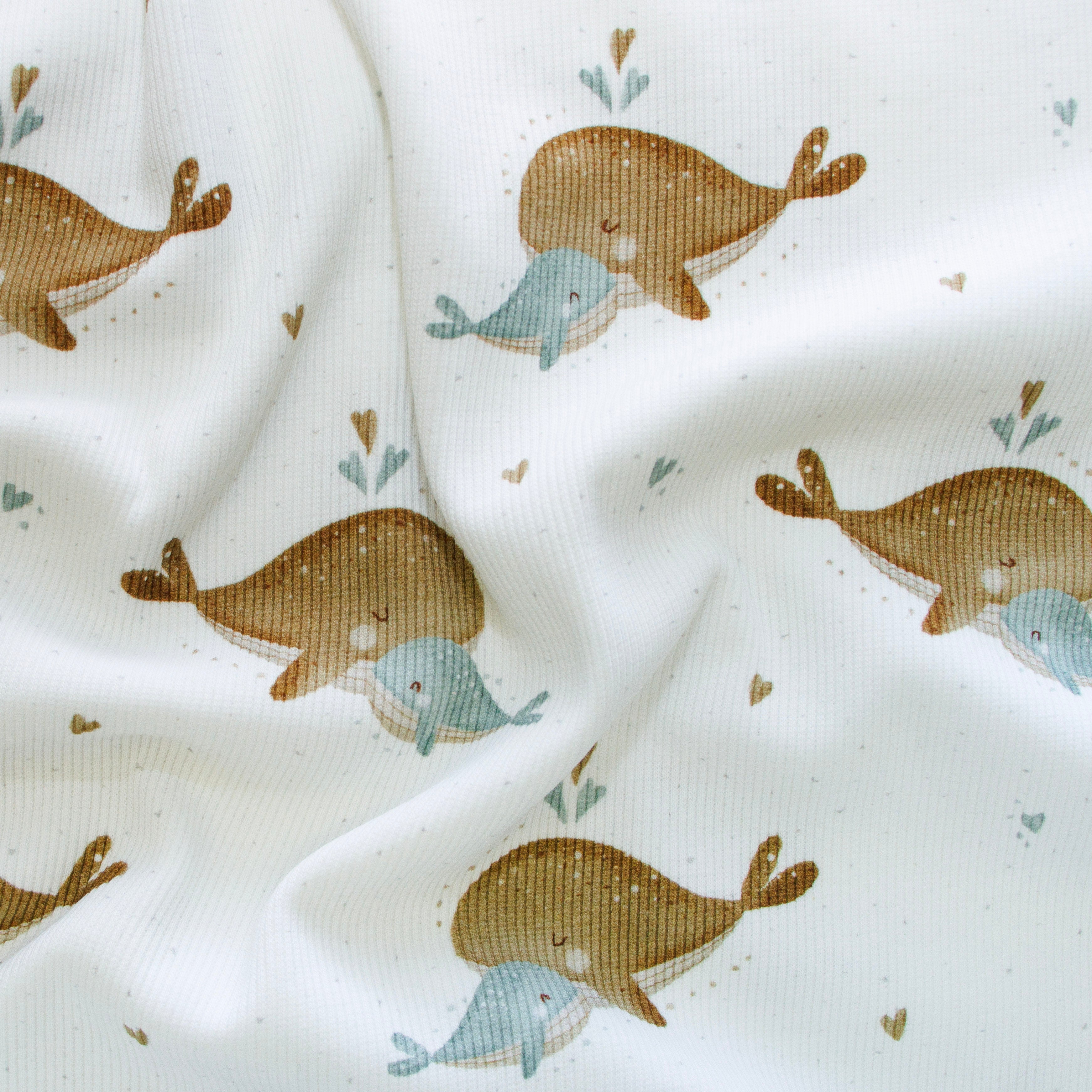 Ripp-Jersey Digitaldruck - Walfamilie - wollweiß